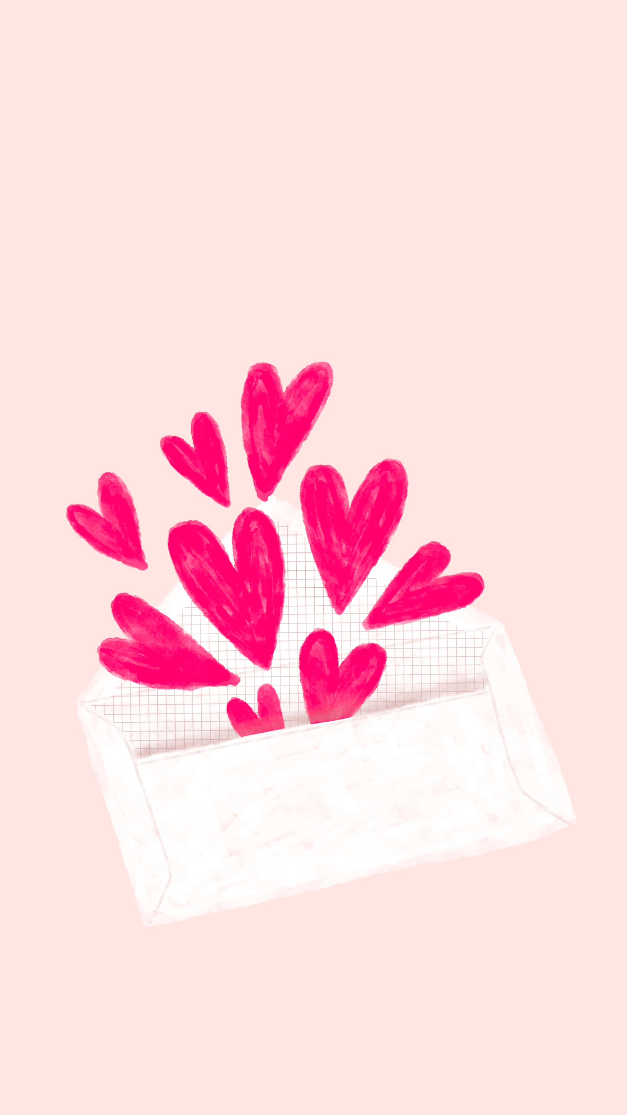 Valentines Day Phone, white envelope, vibrant pink hearts, 4K Phone Wallpaper