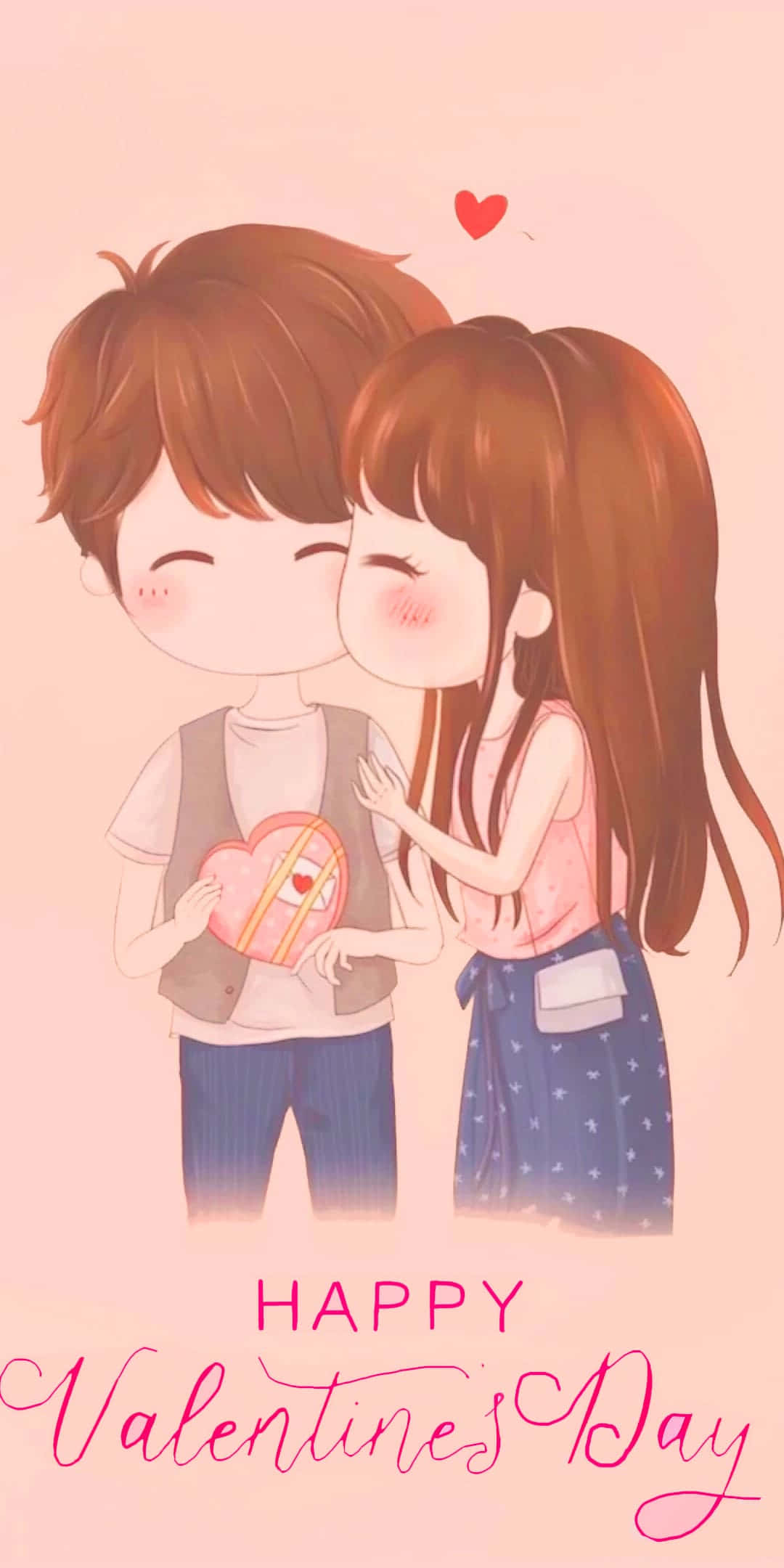 Valentines Day Phone, anime couple, heart-shaped gift, Full HD Phone Wallpaper