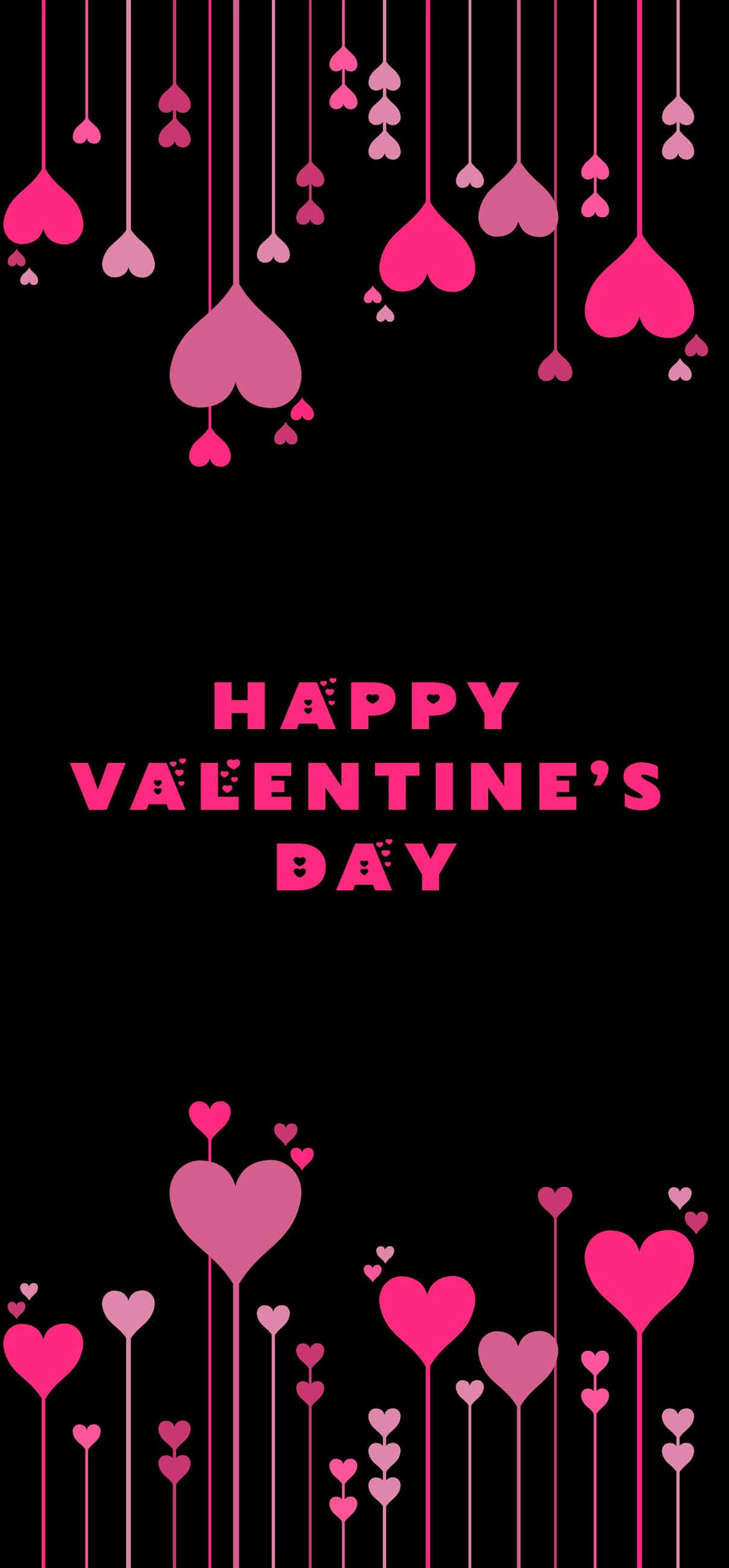 Pink hearts, black background, bold pink text, 2K Phone Wallpaper