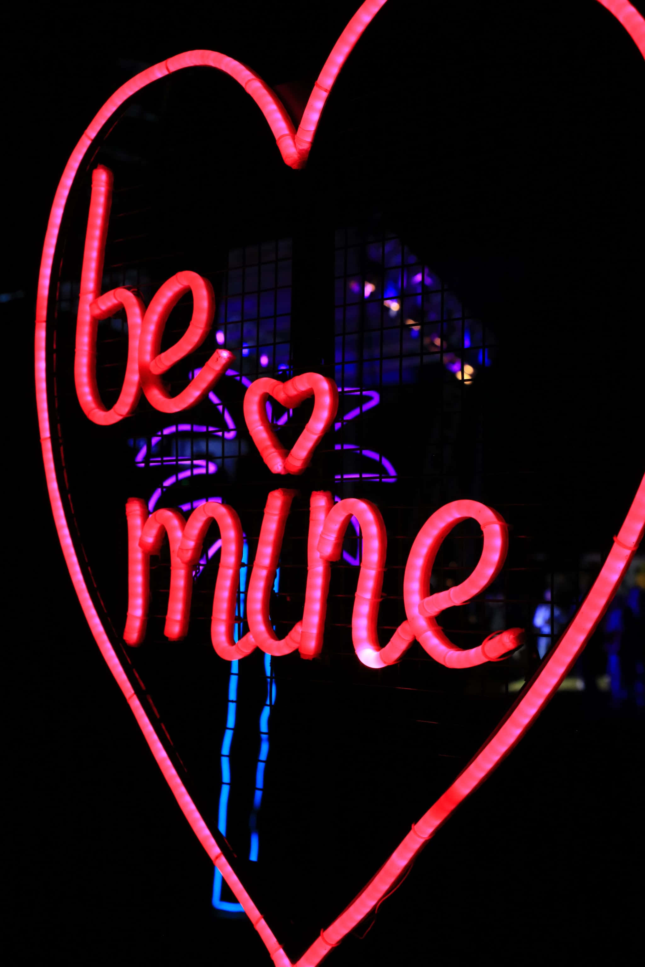 neon heart sign, red neon, cursive script, 2K Phone Wallpaper