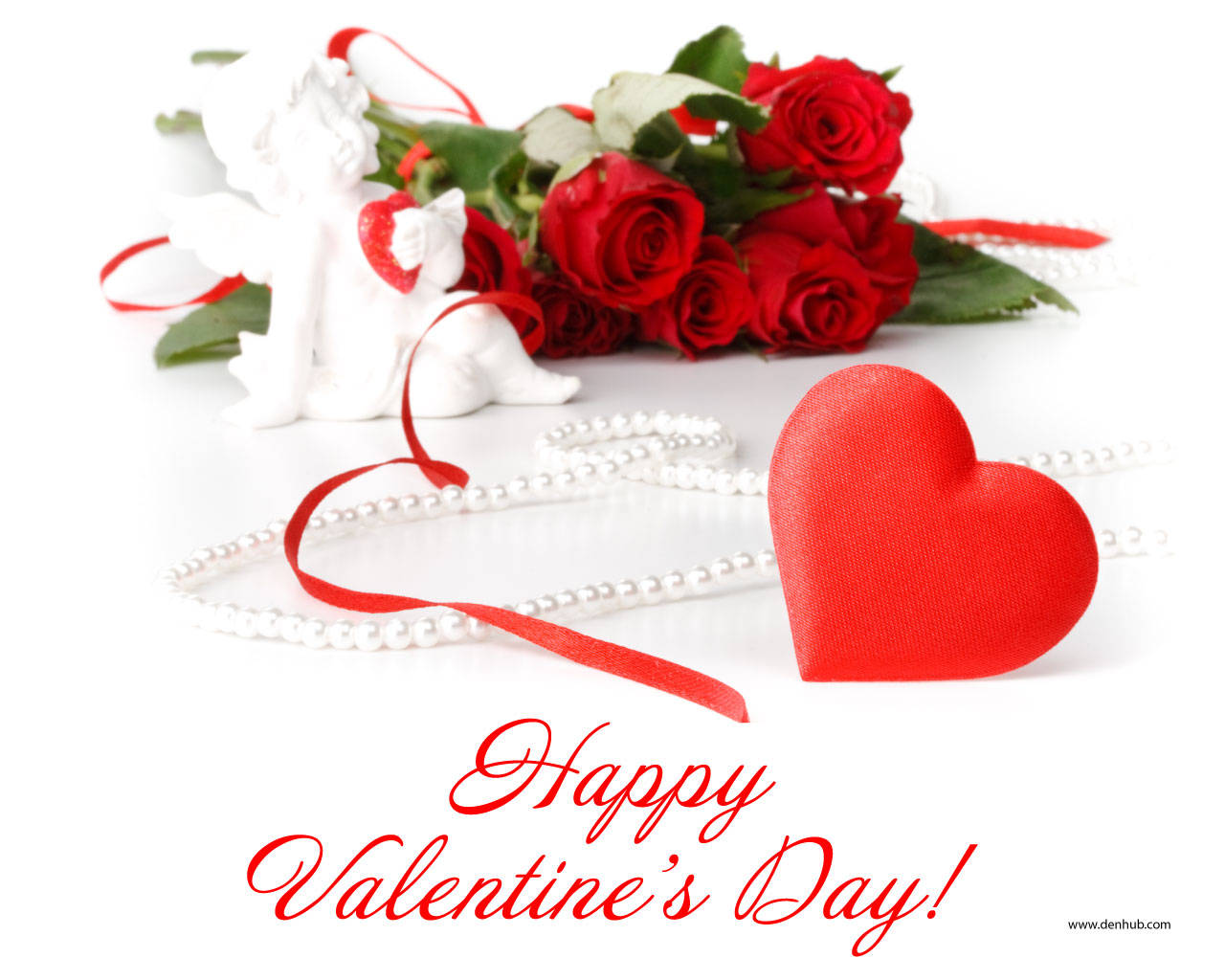 Valentines Day, red roses, white angel figurine, HD Desktop Wallpaper