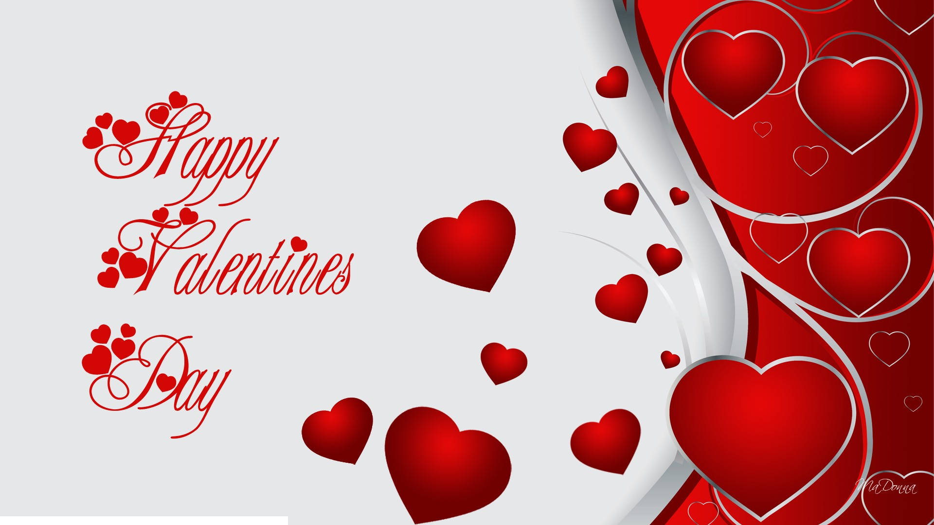 Happy Valentine's Day, red hearts, elegant cursive text, Full HD Desktop Wallpaper