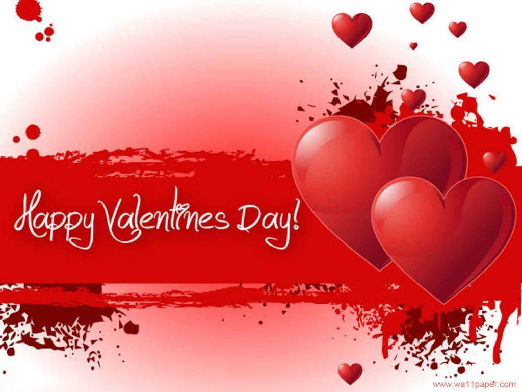 Happy Valentines Day!, red hearts, cursive script, SD Desktop Wallpaper