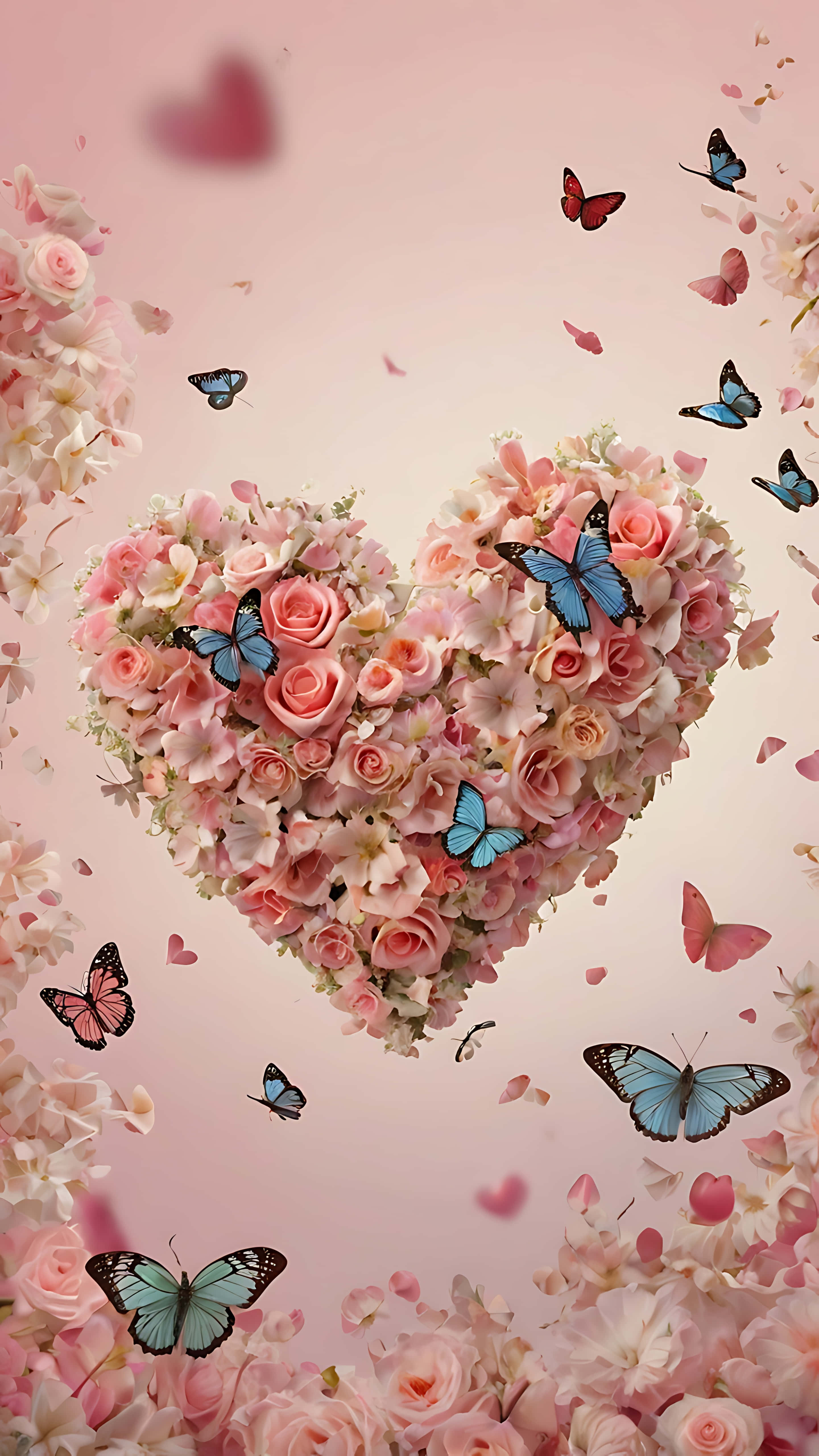 heart-shaped bouquet, pink roses, white flowers, 5K Phone Wallpaper