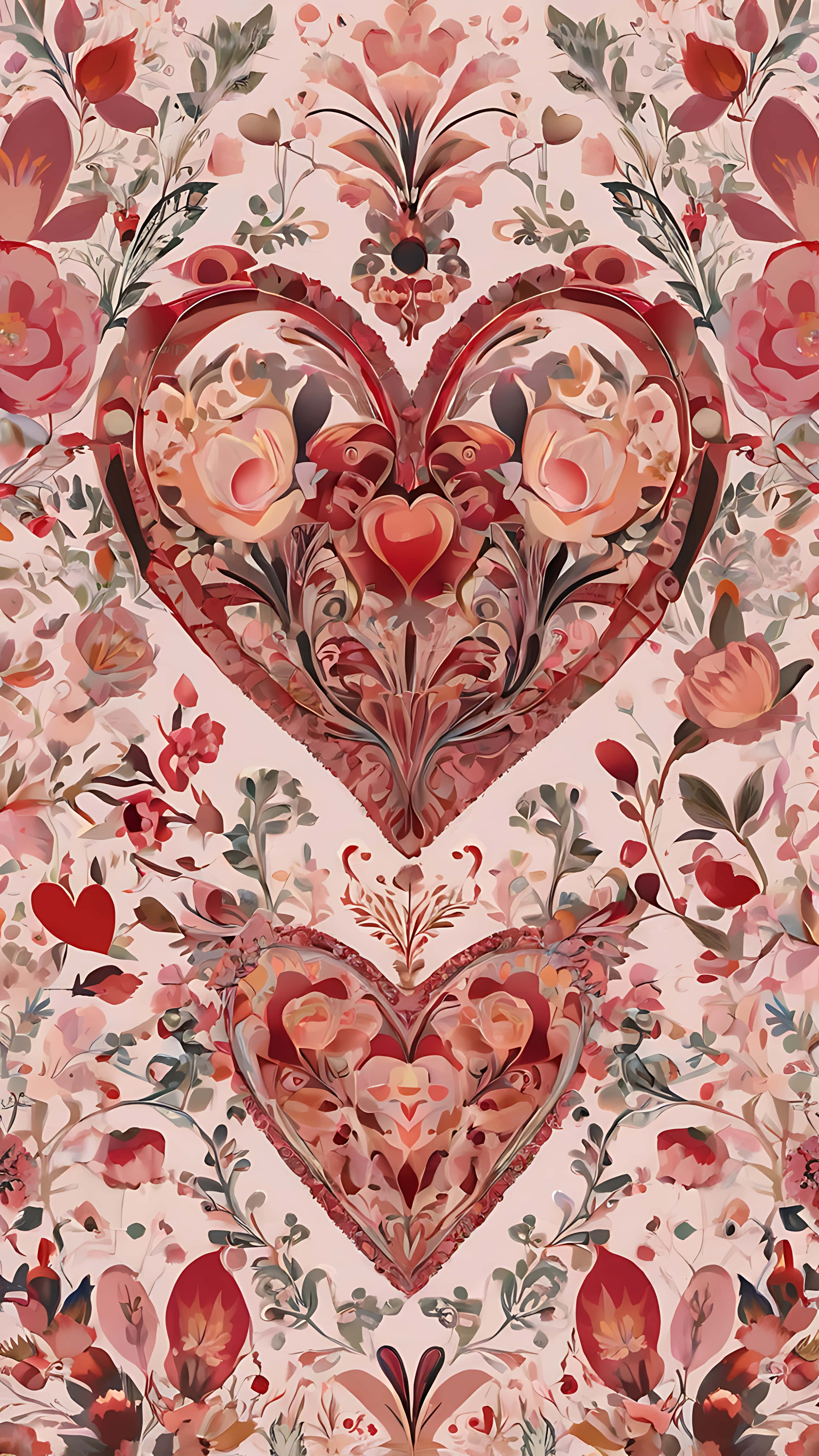 floral hearts, roses, vines, 5K Phone Wallpaper