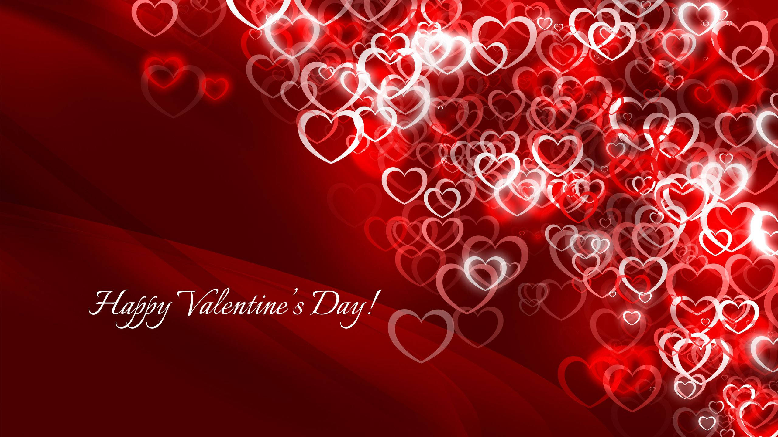 crystalizing valentine s hearts desktop, glowing white hearts, deep red fabric background, 2K Desktop Wallpaper