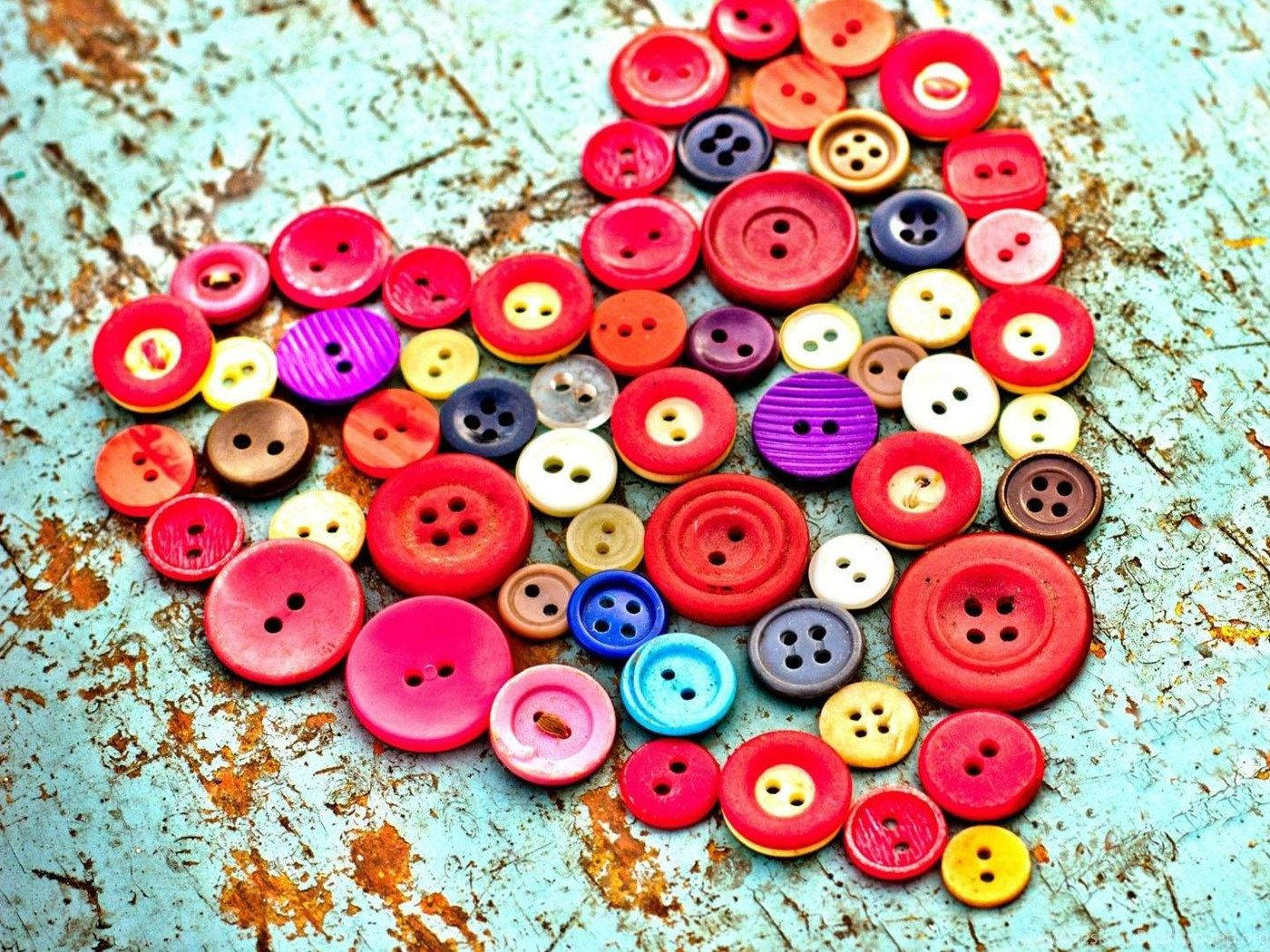 buttons, heart shape, colorful buttons, HD Desktop Wallpaper
