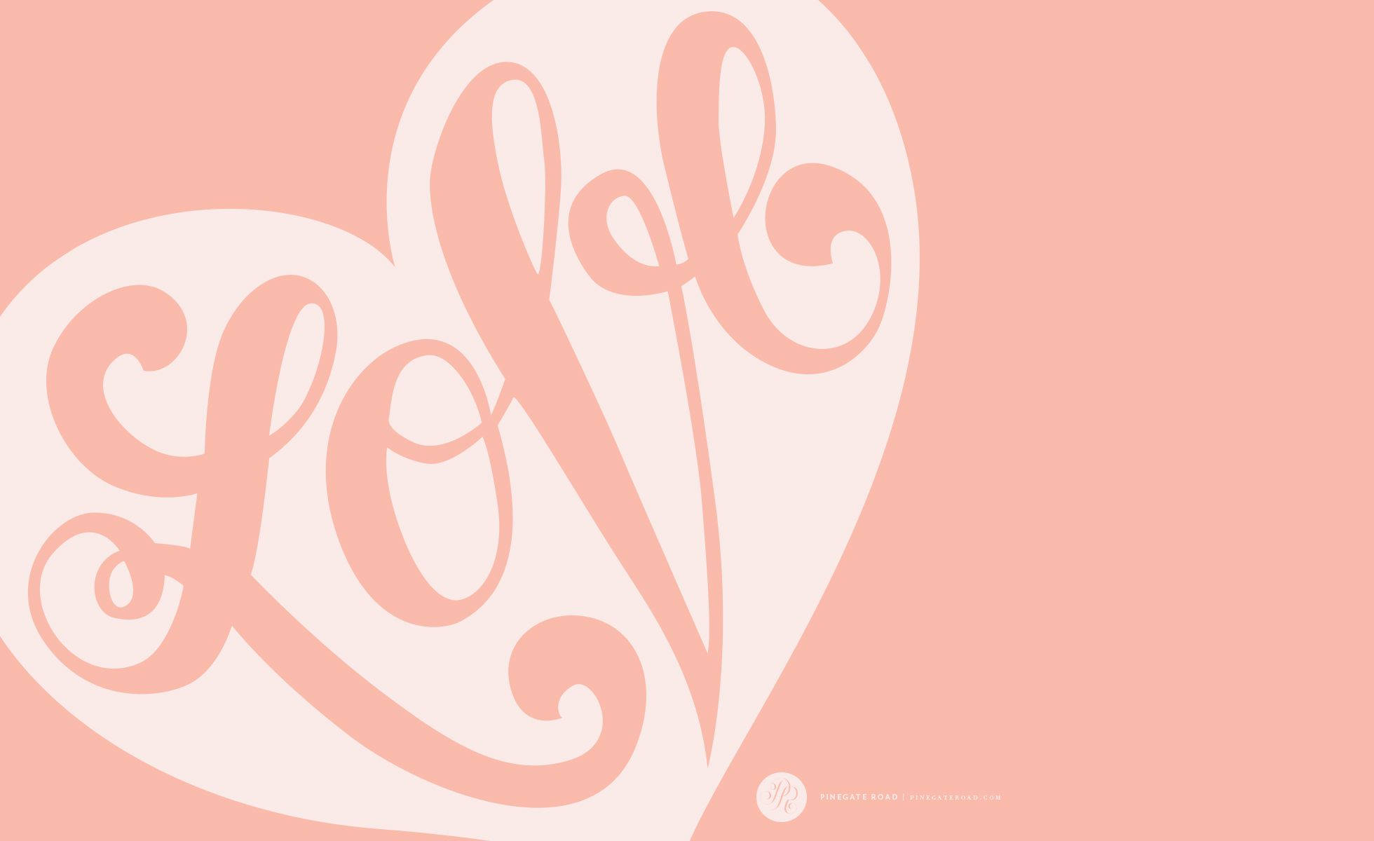 soft pink heart-shaped graphic, Love, elegant cursive script, Full HD Desktop Wallpaper