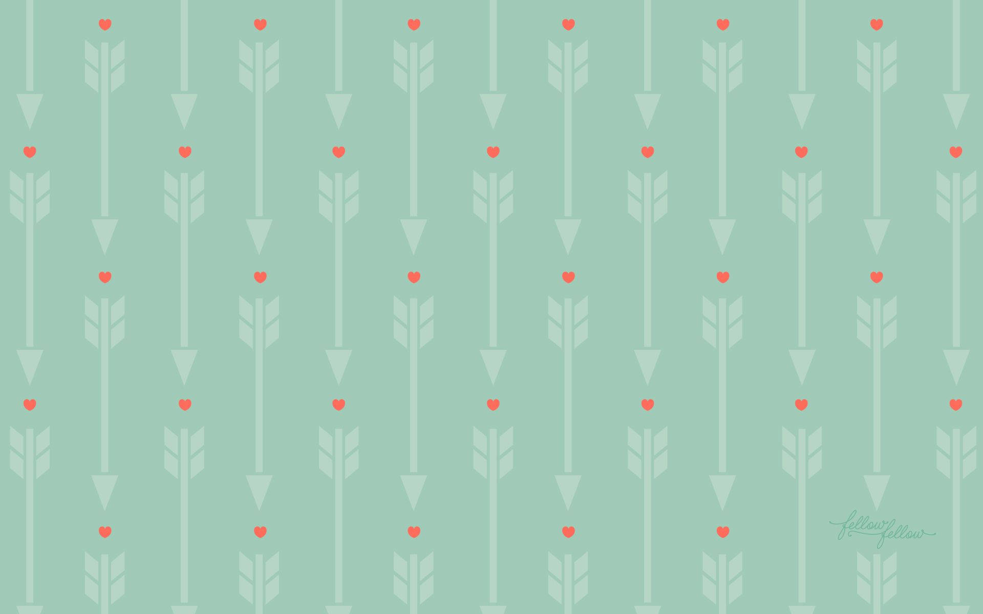 mint green, light gray arrows, coral hearts, Full HD Desktop Wallpaper