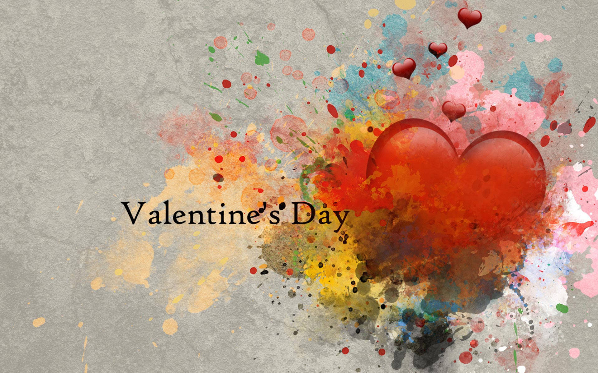 glossy red heart, textured gray paper, Vibrant paint splatters, Full HD Desktop Wallpaper