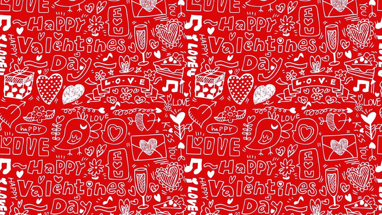 Valentines Desktop, vibrant red, white doodled hearts, HD Desktop Wallpaper
