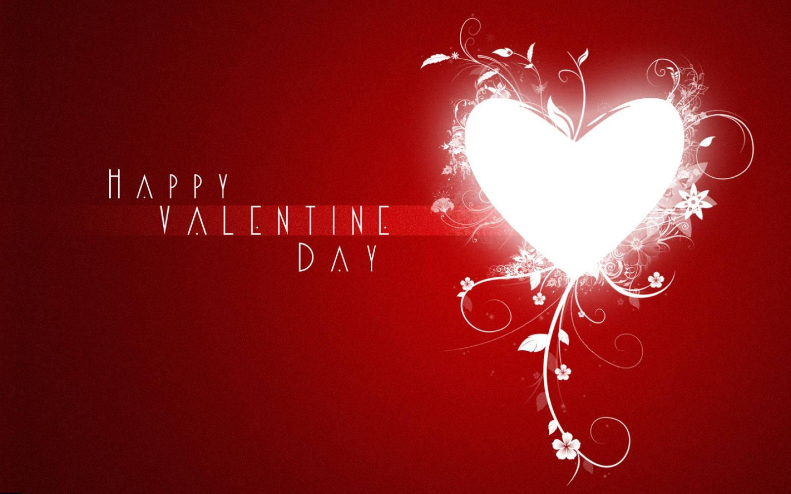 glowing white heart, floral swirls, rich red background, HD Desktop Wallpaper