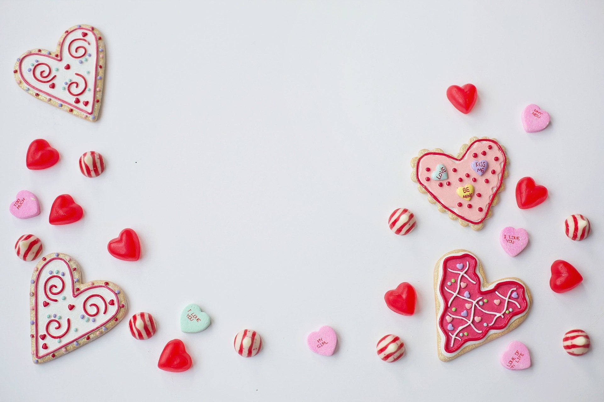 Heart Biscuits, Valentines Day Desktop, heart-shaped cookies, Full HD Desktop Wallpaper