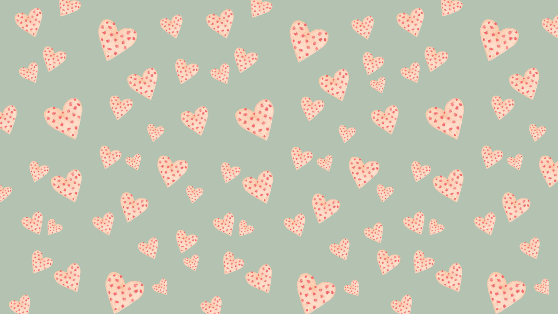 Pastel pink hearts, Red polka dots, Soft mint green background, Full HD Desktop Wallpaper