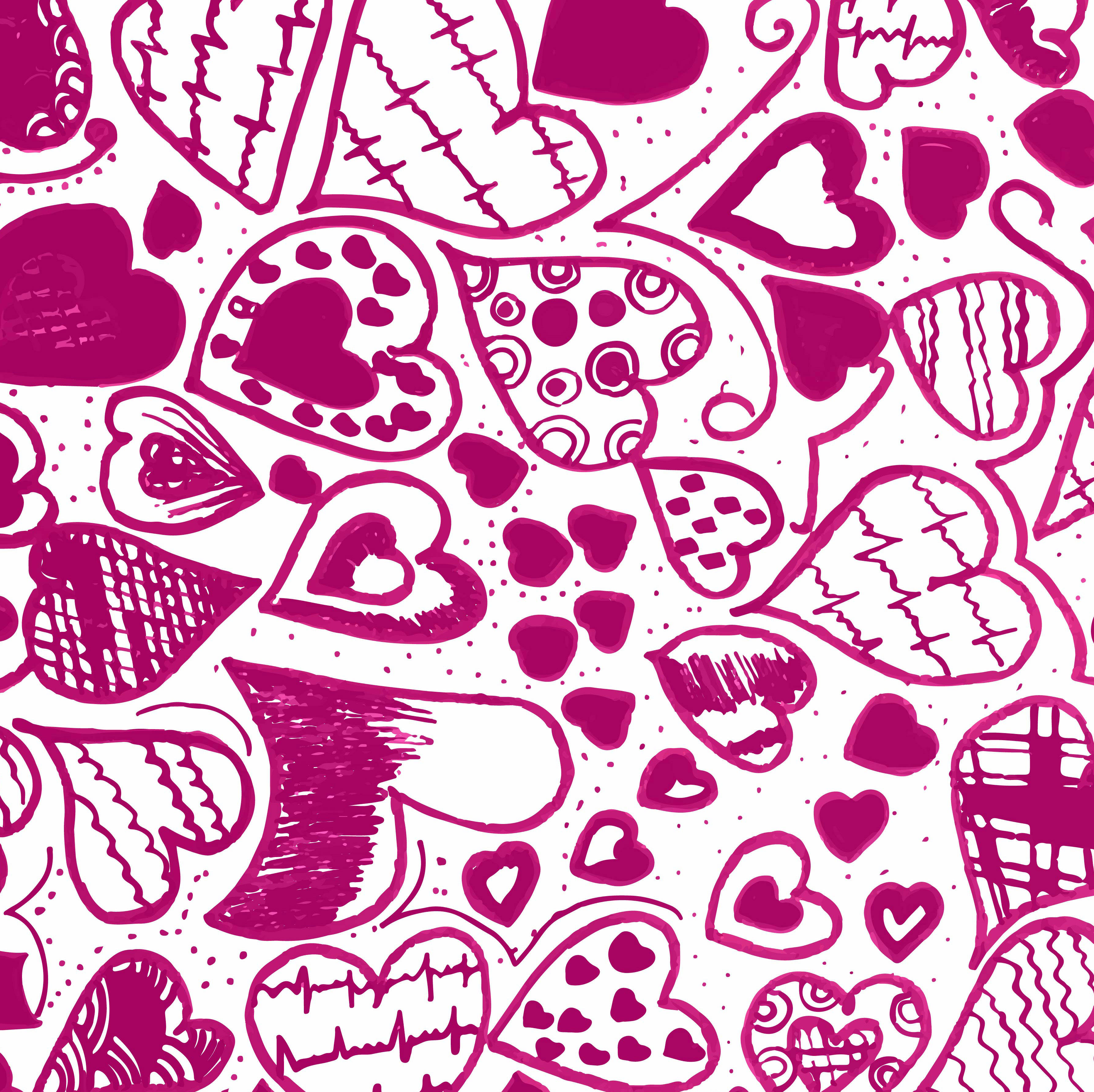 Valentine's Magenta Hearts Pattern, vibrant pink, hand-drawn hearts, 2K Desktop Wallpaper