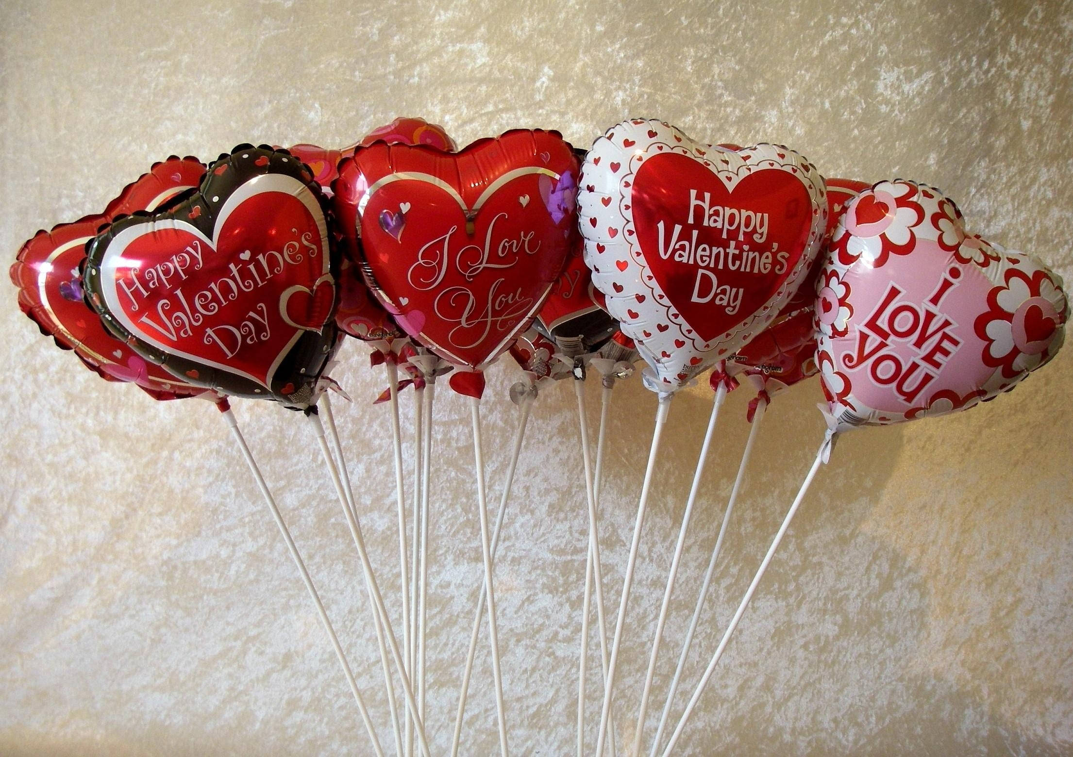 Valentine's Day, heart-shaped balloons, red pink and white, Full HD Desktop Wallpaper