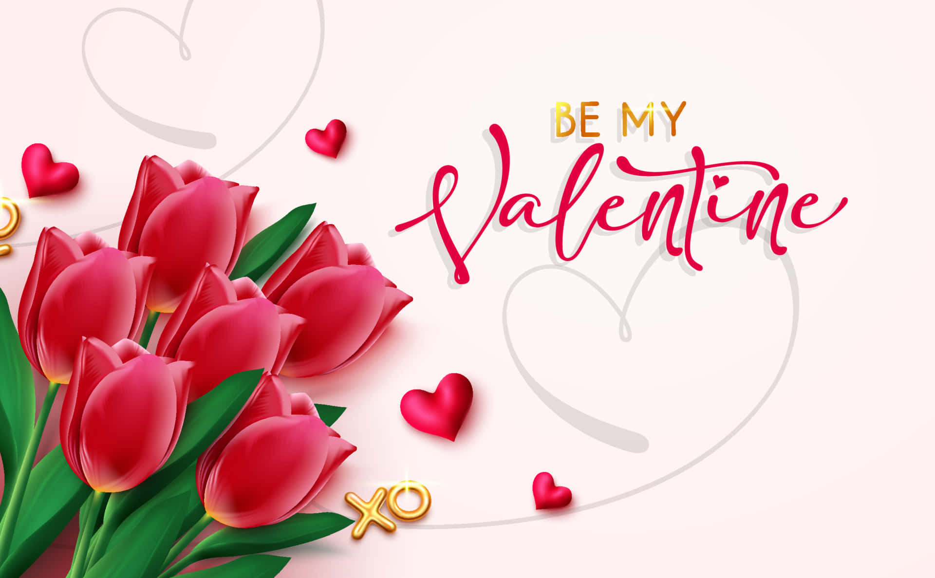 red tulips, hearts, Be My Valentine, Full HD Desktop Wallpaper