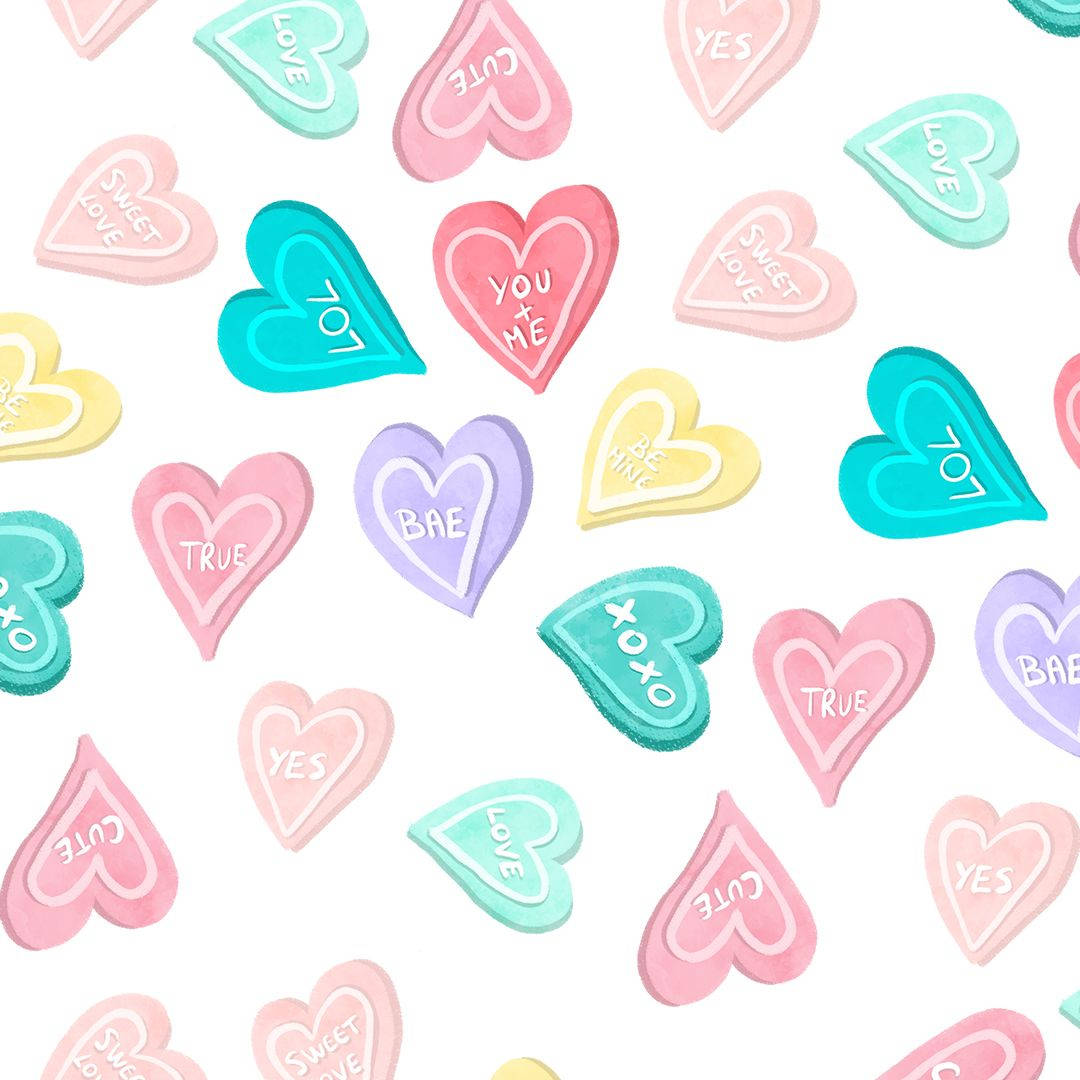 Bright Valentine's Hearts Pattern, pastel hearts, sweet messages, SD Desktop Wallpaper