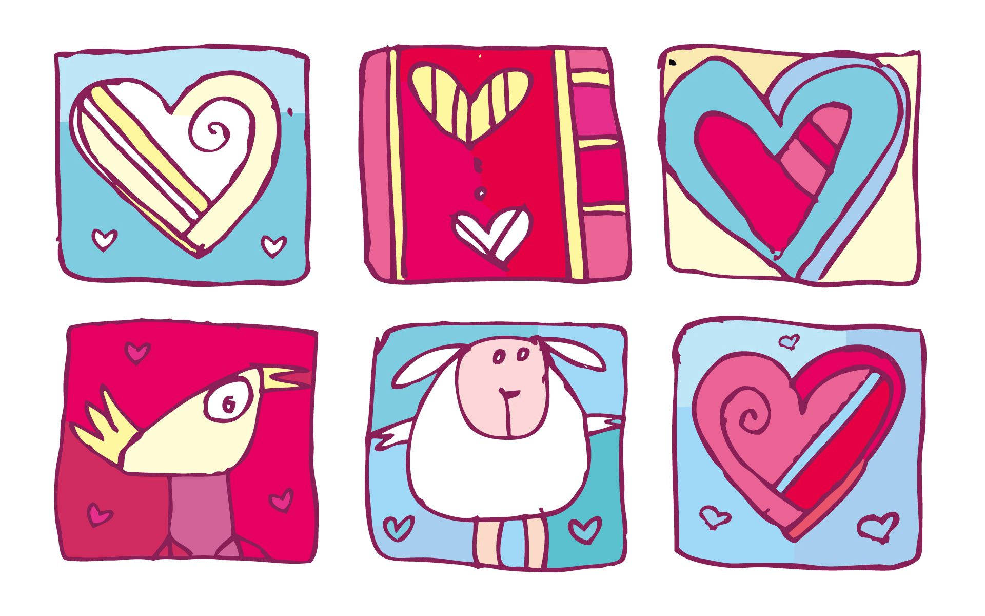 Valentines Day, heart, cartoon squares, Full HD Desktop Wallpaper