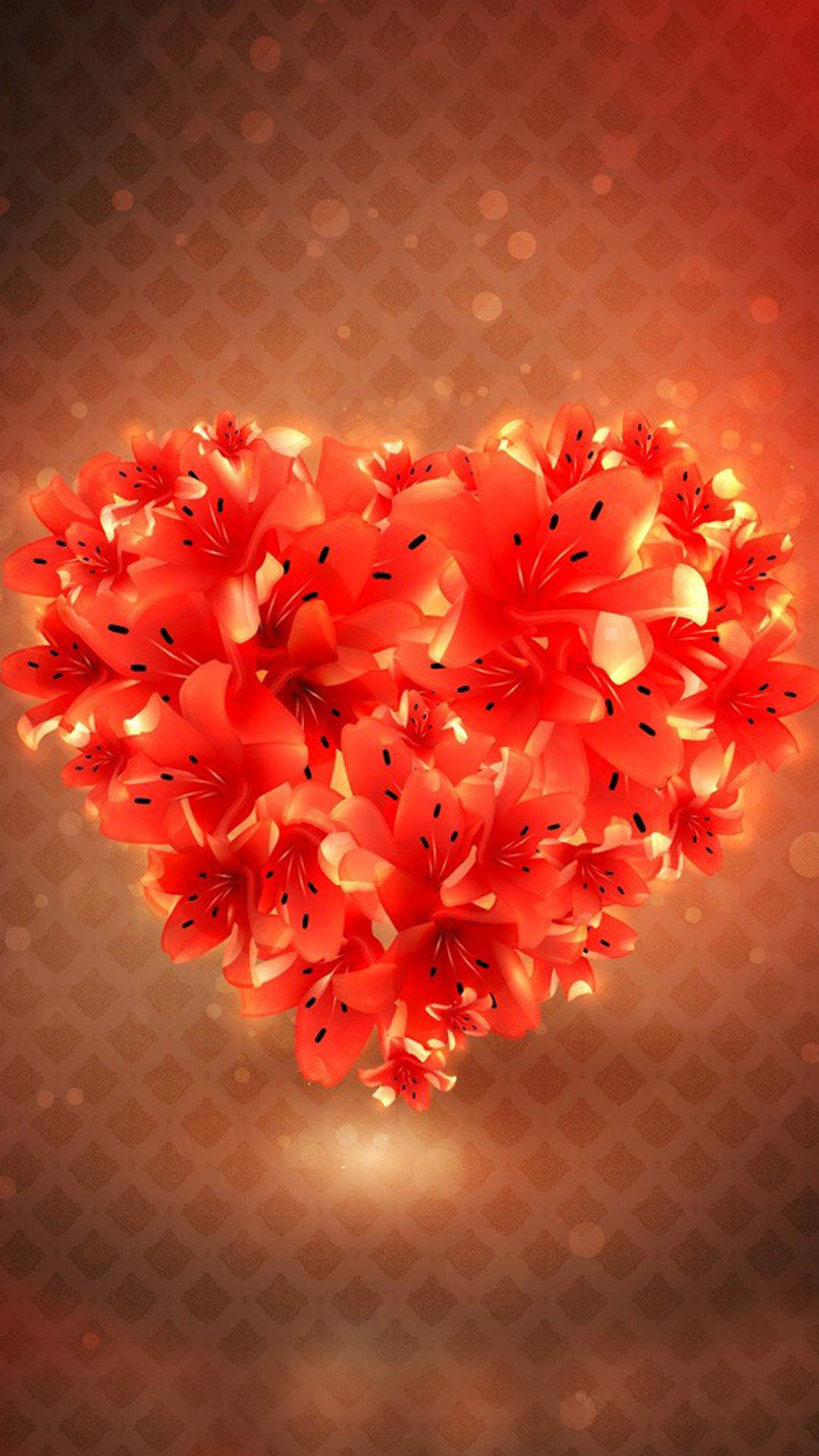 fiery red flower heart, glowing red lilies, black stamens, Full HD Phone Wallpaper