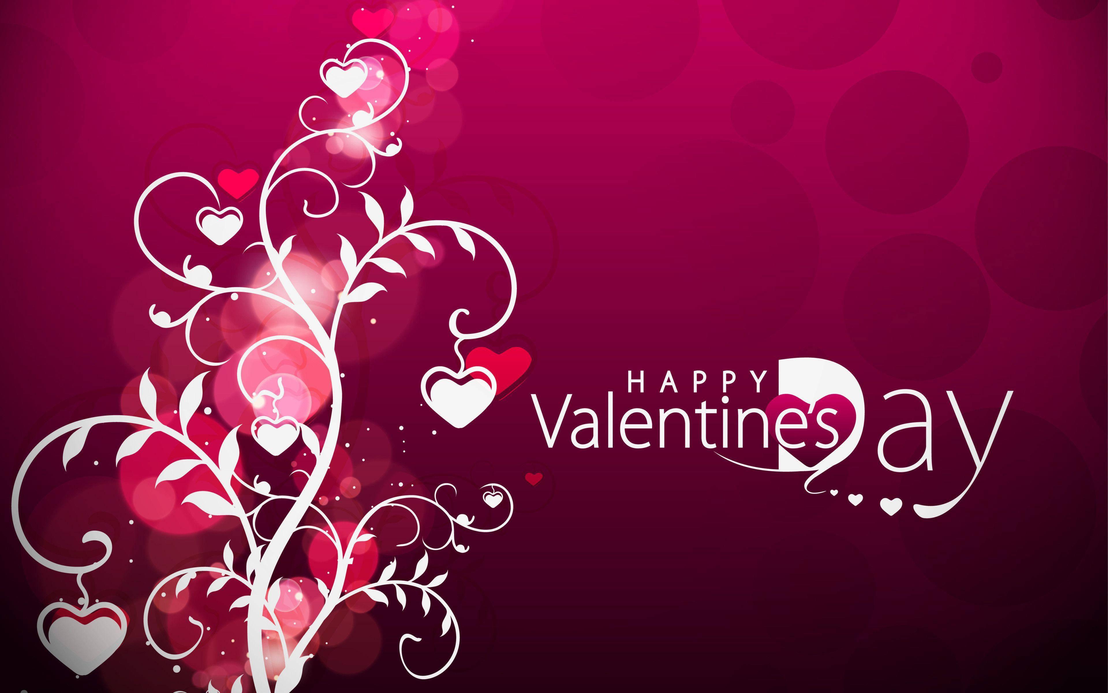 Valentine's Heart Plant, magenta background, white swirling vines, 2K Desktop Wallpaper