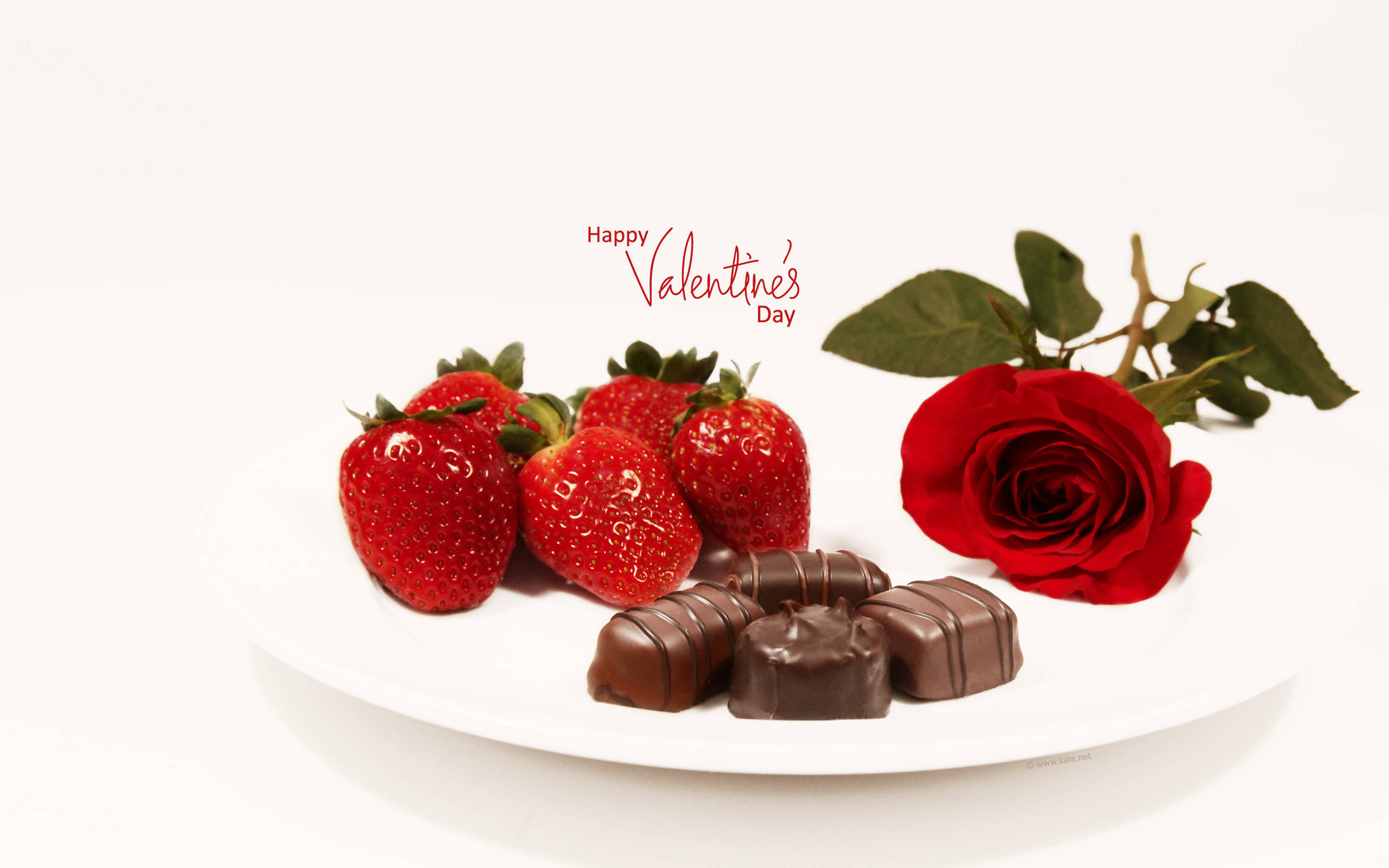 strawberries, dark chocolate truffles, red rose, 2K Desktop Wallpaper