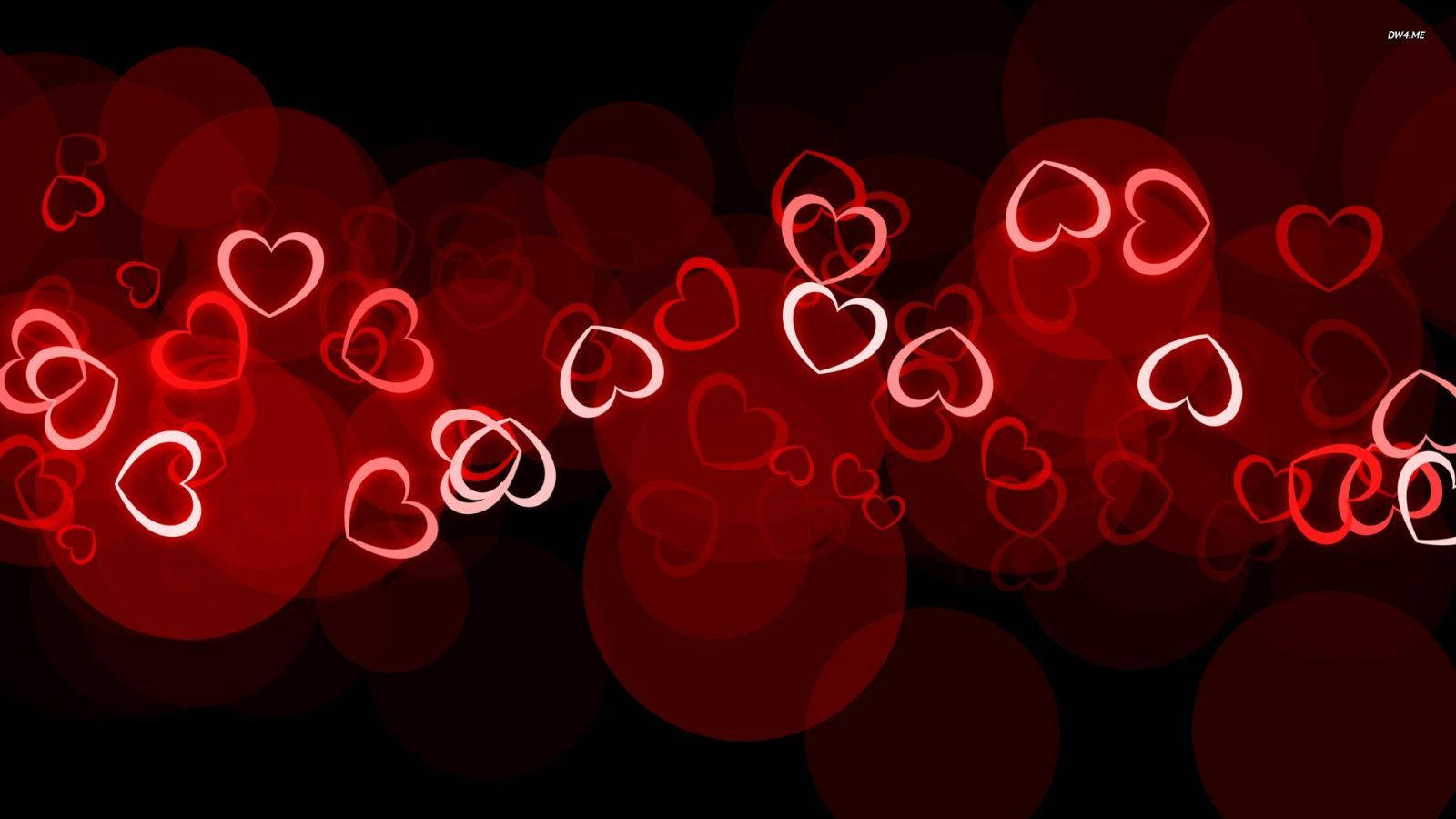 patterned hearts, bokeh, glowing red heart outlines, HD Desktop Wallpaper