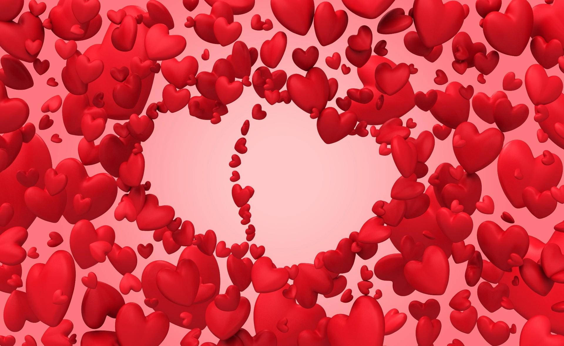 Valentines Day, heart-shaped frame, floating red hearts, Full HD Desktop Wallpaper