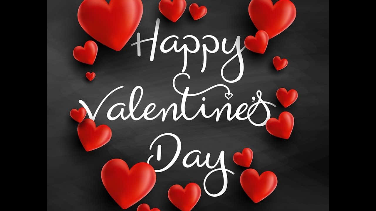 Happy Valentine's Day, red hearts, elegant white cursive text, HD Desktop Wallpaper