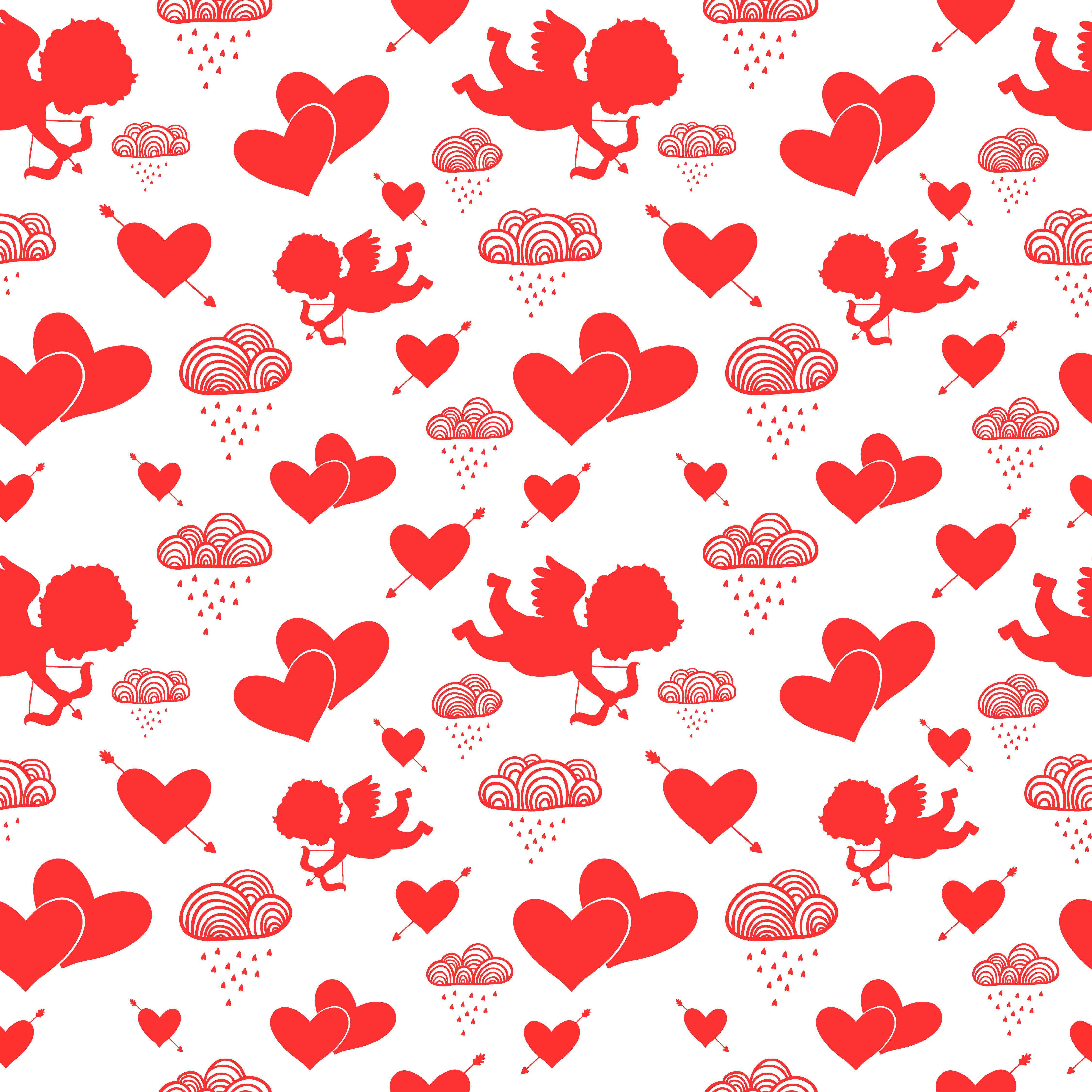 Valentine's Cupid Hearts Pattern, red cupids hearts, rain clouds, 4K Desktop Wallpaper
