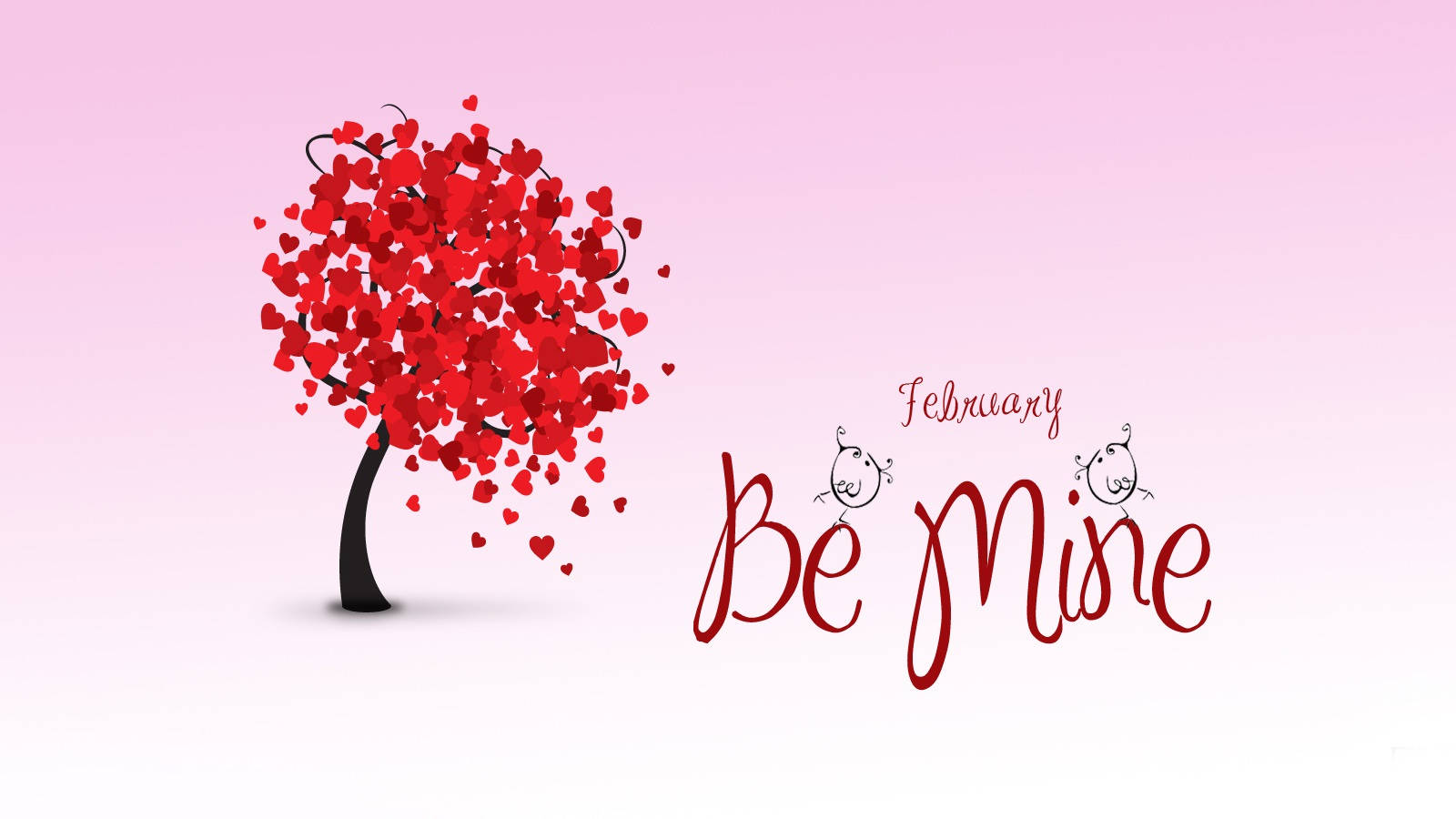 February Be Mine, red heart leaves, Be Mine, HD Desktop Wallpaper