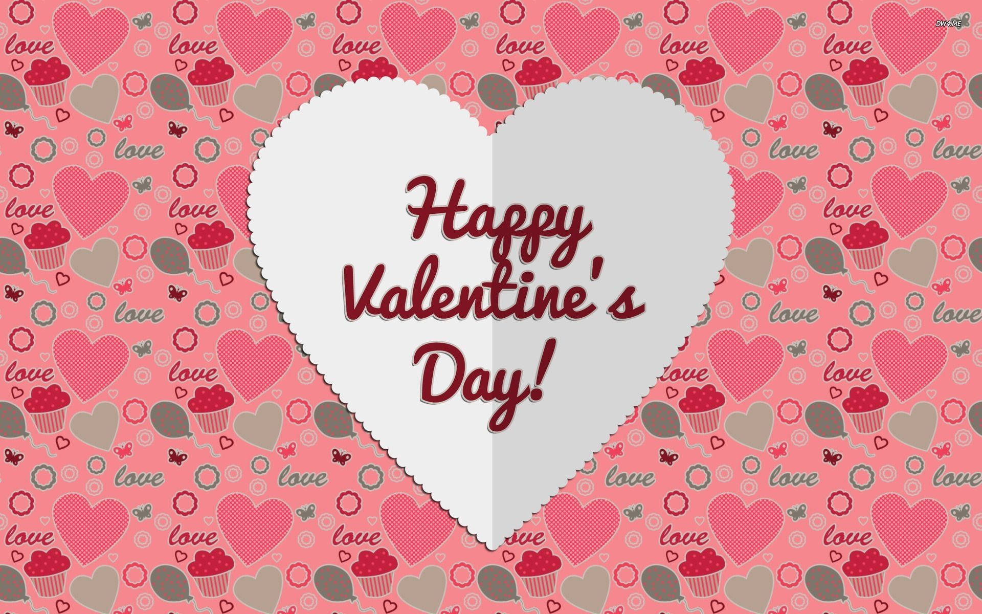 Happy Valentine's Day, pink background, hearts, Full HD Desktop Wallpaper