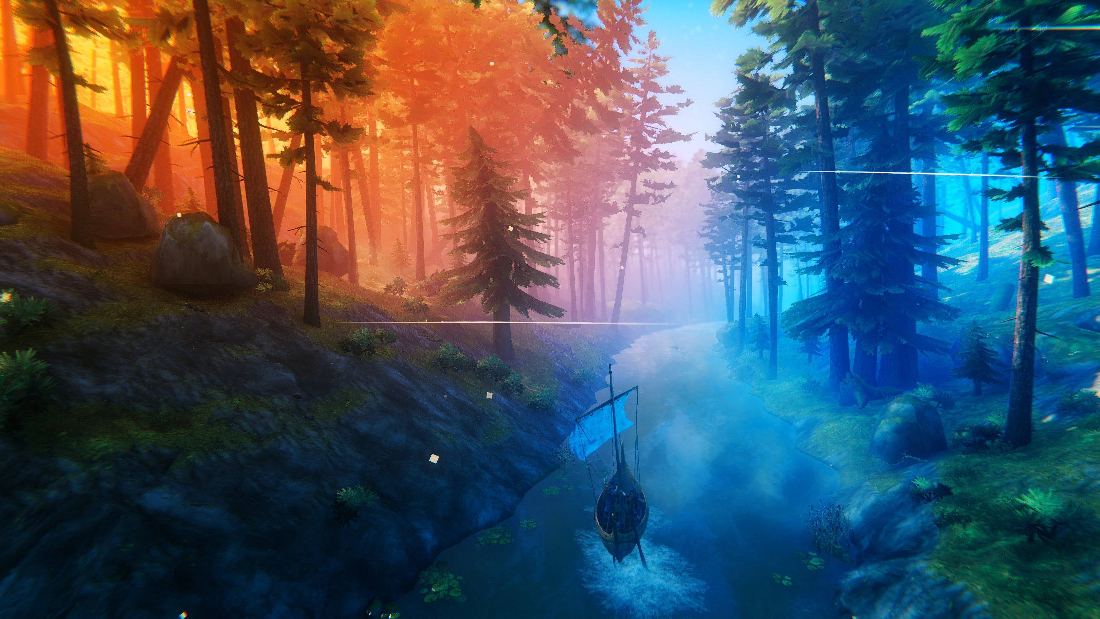 Valheim, aesthetic forest, misty river, 4K Desktop Wallpaper