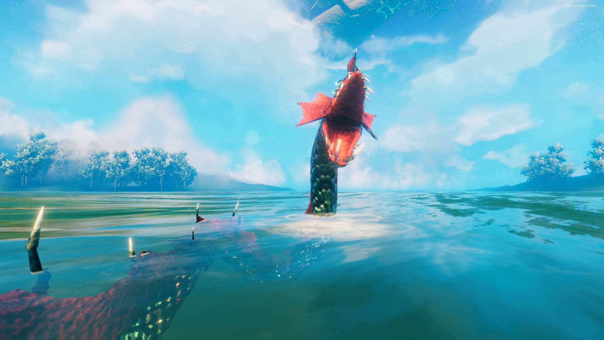 Valheim, serpent monster, vibrant red dragon, Full HD Desktop Wallpaper