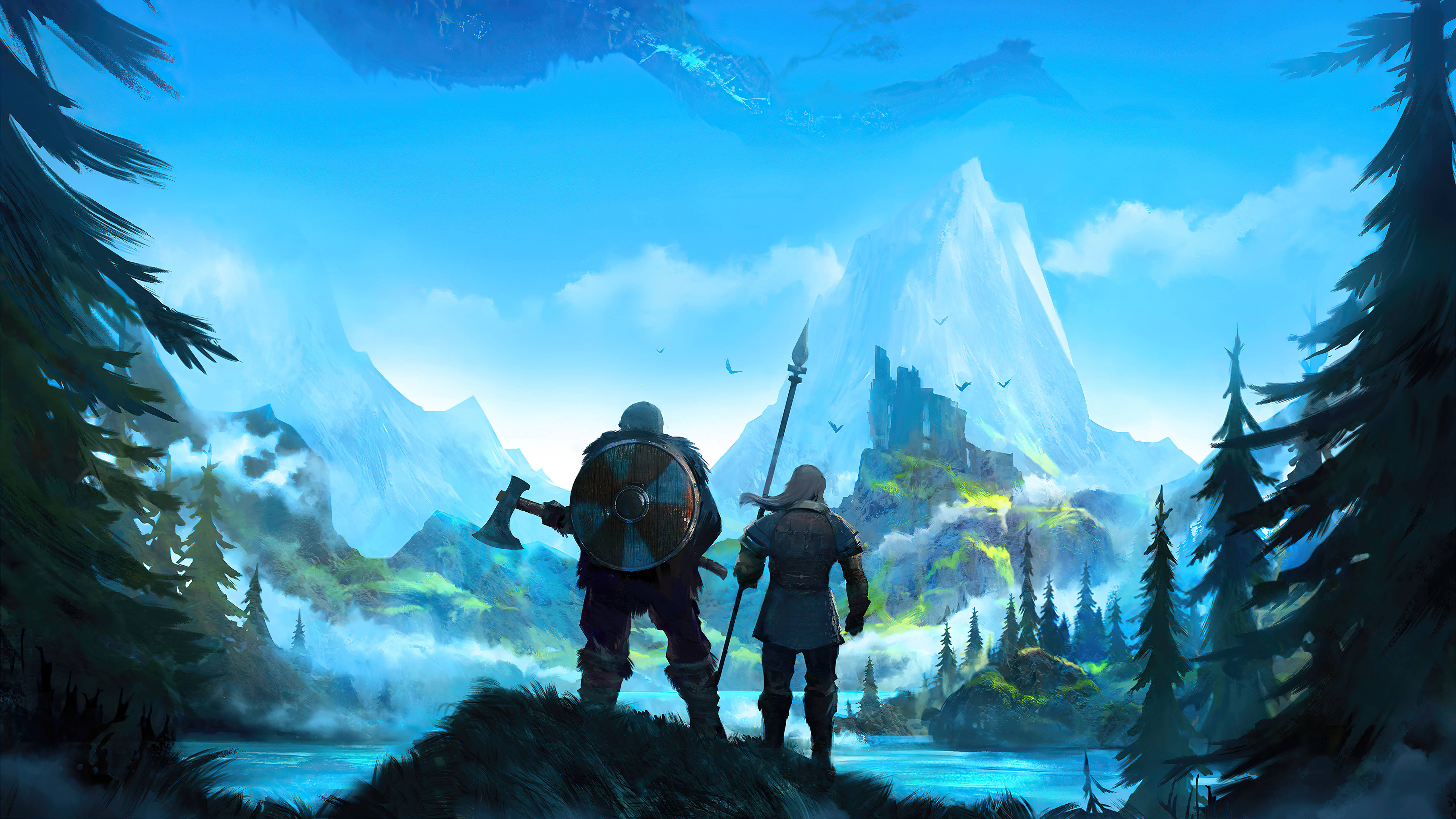 Valheim, mossy ridge, misty valley, 5K Desktop Wallpaper