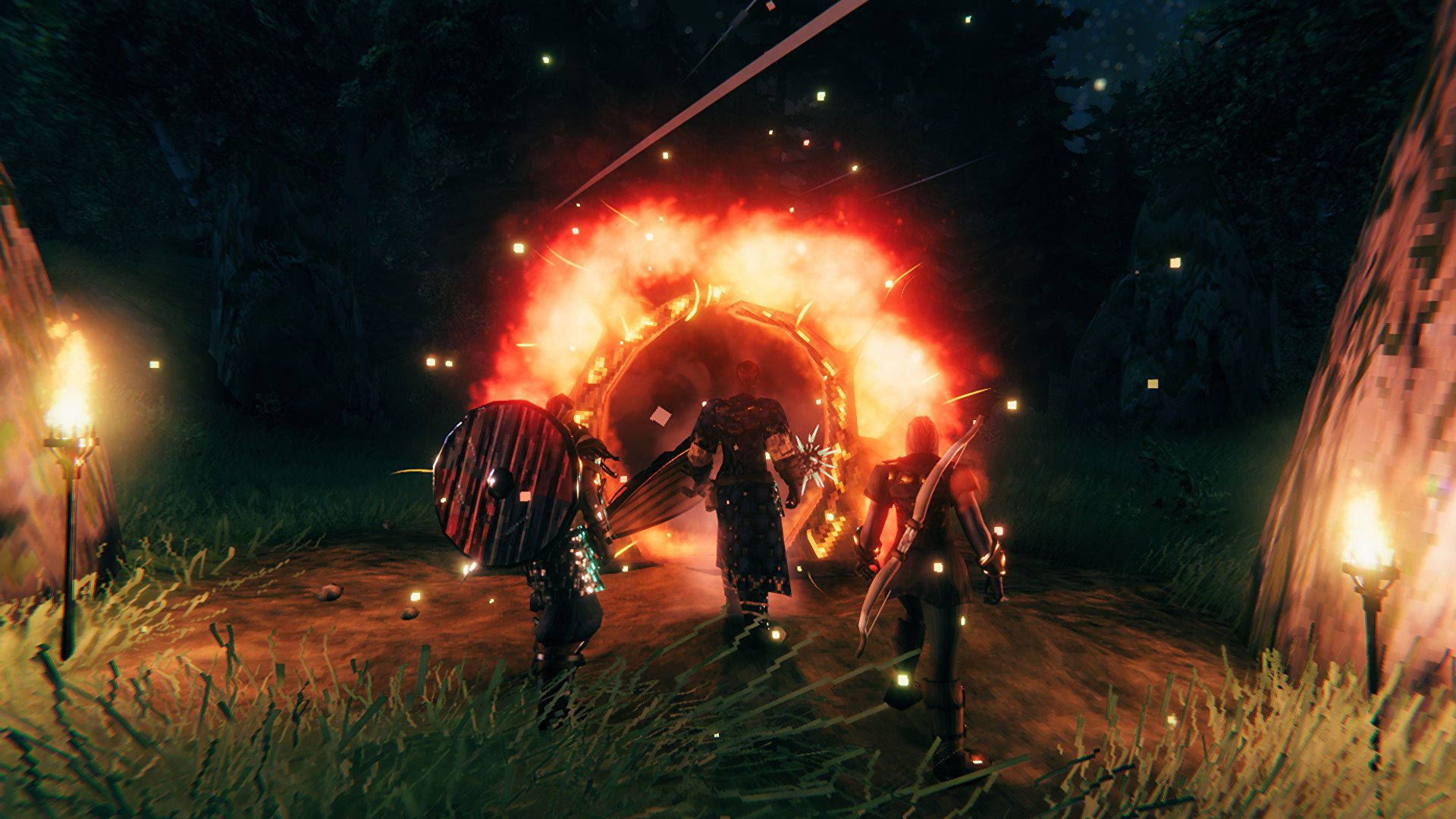 Valheim, fast travel portal, blazing fiery portal, Full HD Desktop Wallpaper