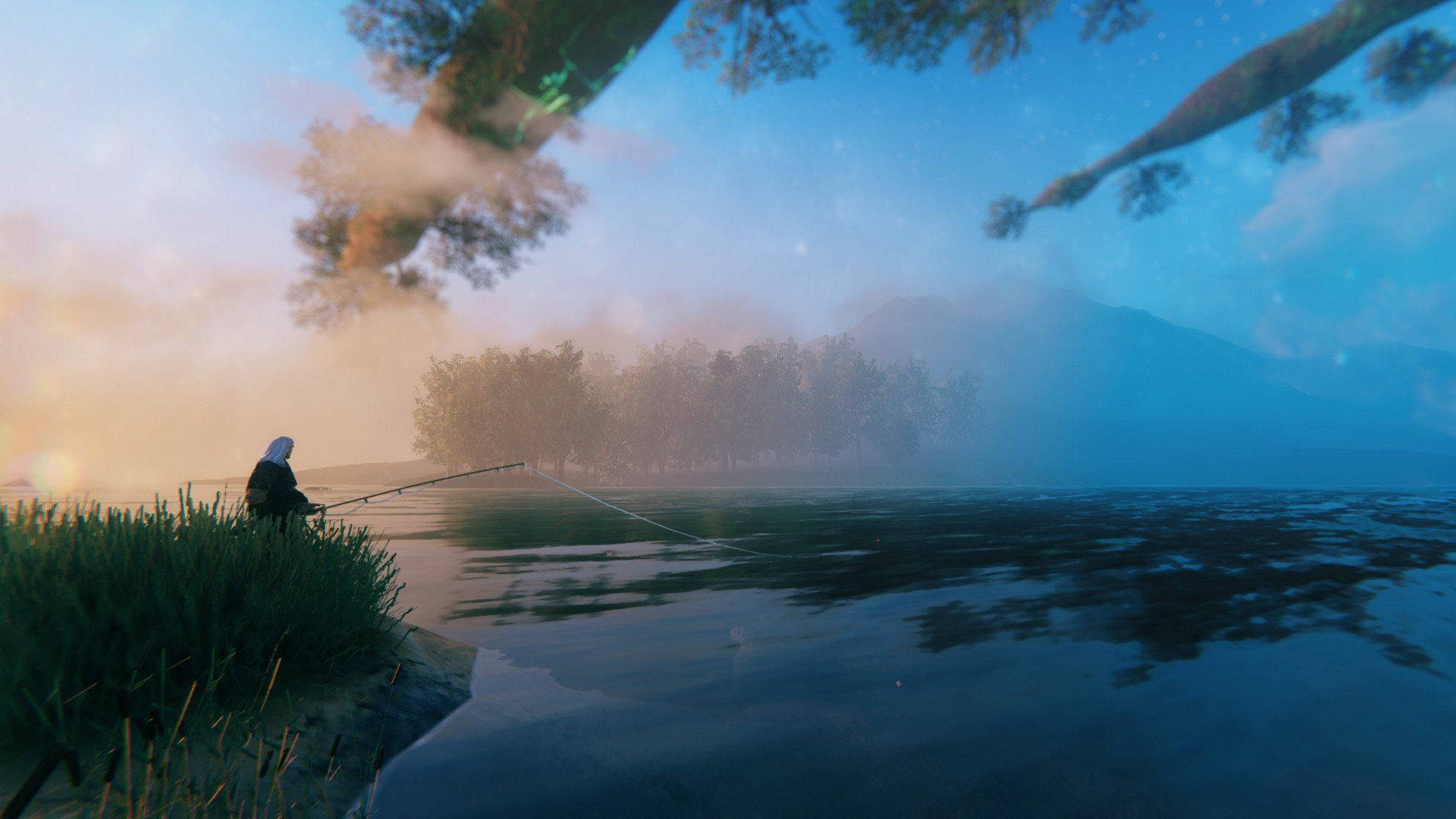 Valheim, fishing, misty lake, Full HD Desktop Wallpaper