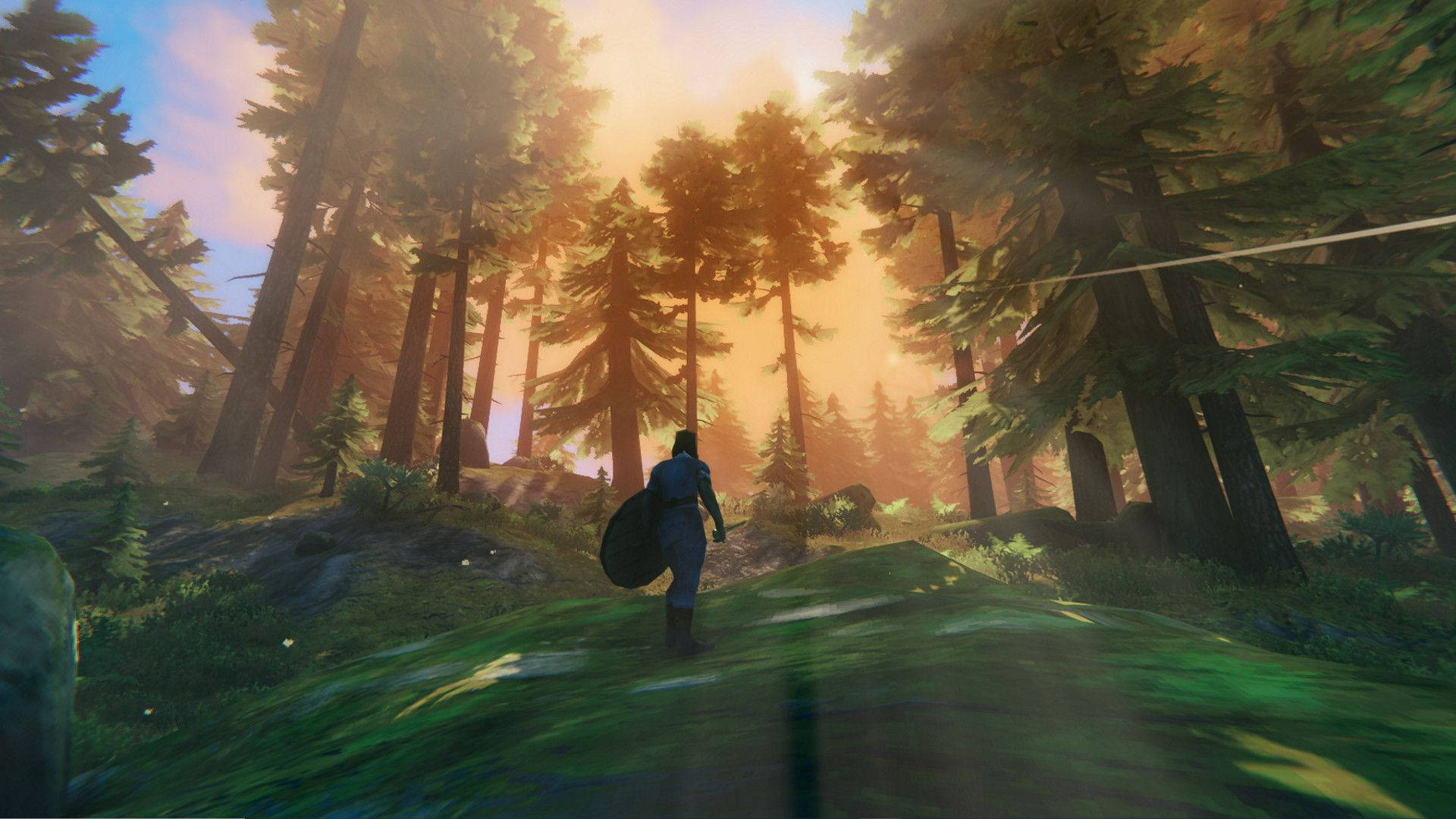 Valheim, black forest, sunlit pine forest, Full HD Desktop Wallpaper