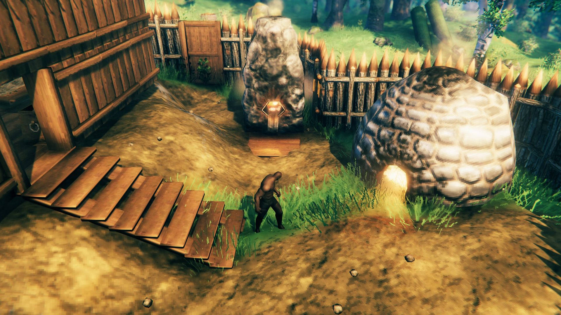 Valheim, stone kiln furnace, glowing stone altar, Full HD Desktop Wallpaper