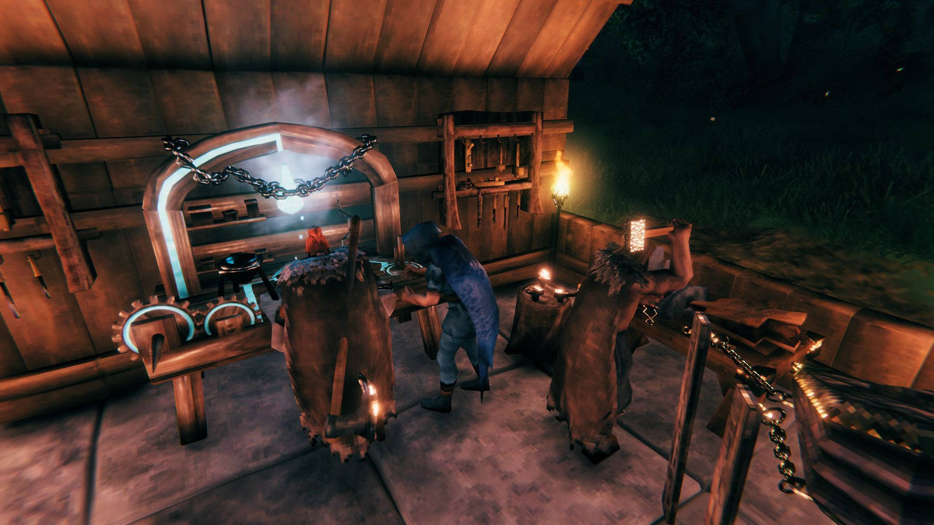 Valheim, blacksmith shop, glowing forge stations, Full HD Desktop Wallpaper
