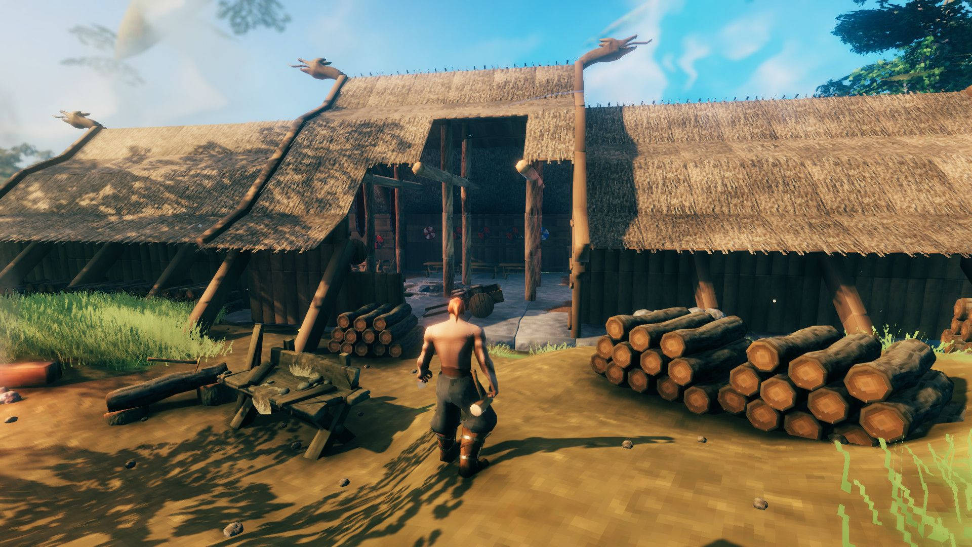 Valheim, woodcutter, rustic wooden hut, Full HD Desktop Wallpaper