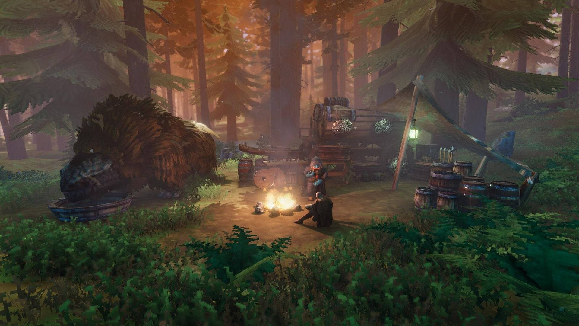 Valheim, campsite, forest, Full HD Desktop Wallpaper