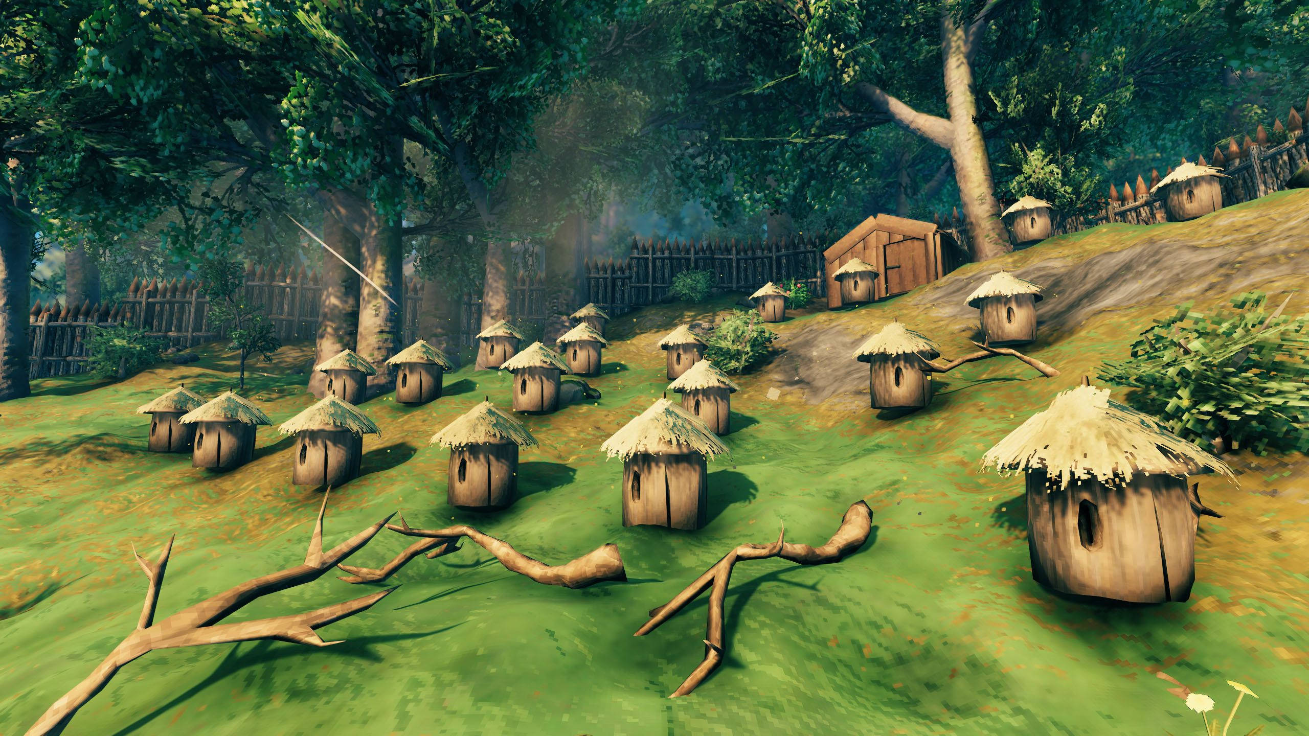 Valheim, little huts village, thatched huts, 2K Desktop Wallpaper