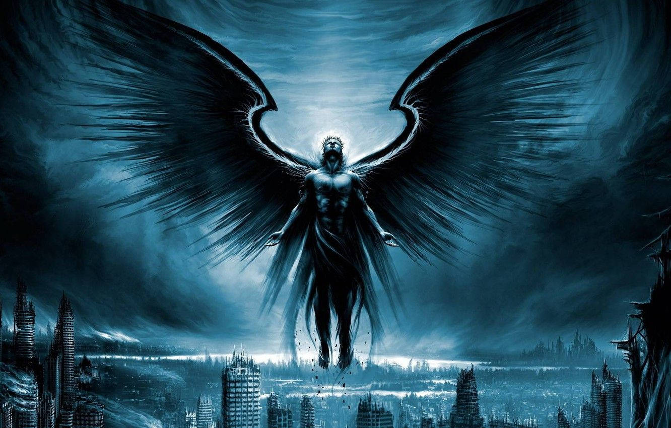 Lucifer, dark blue wings, crown, HD Desktop Wallpaper