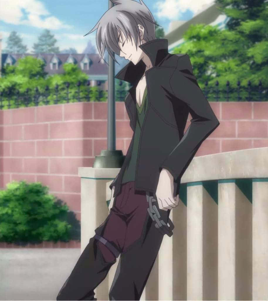 Vali Lucifer, silver-haired anime boy, black coat, SD Phone Wallpaper