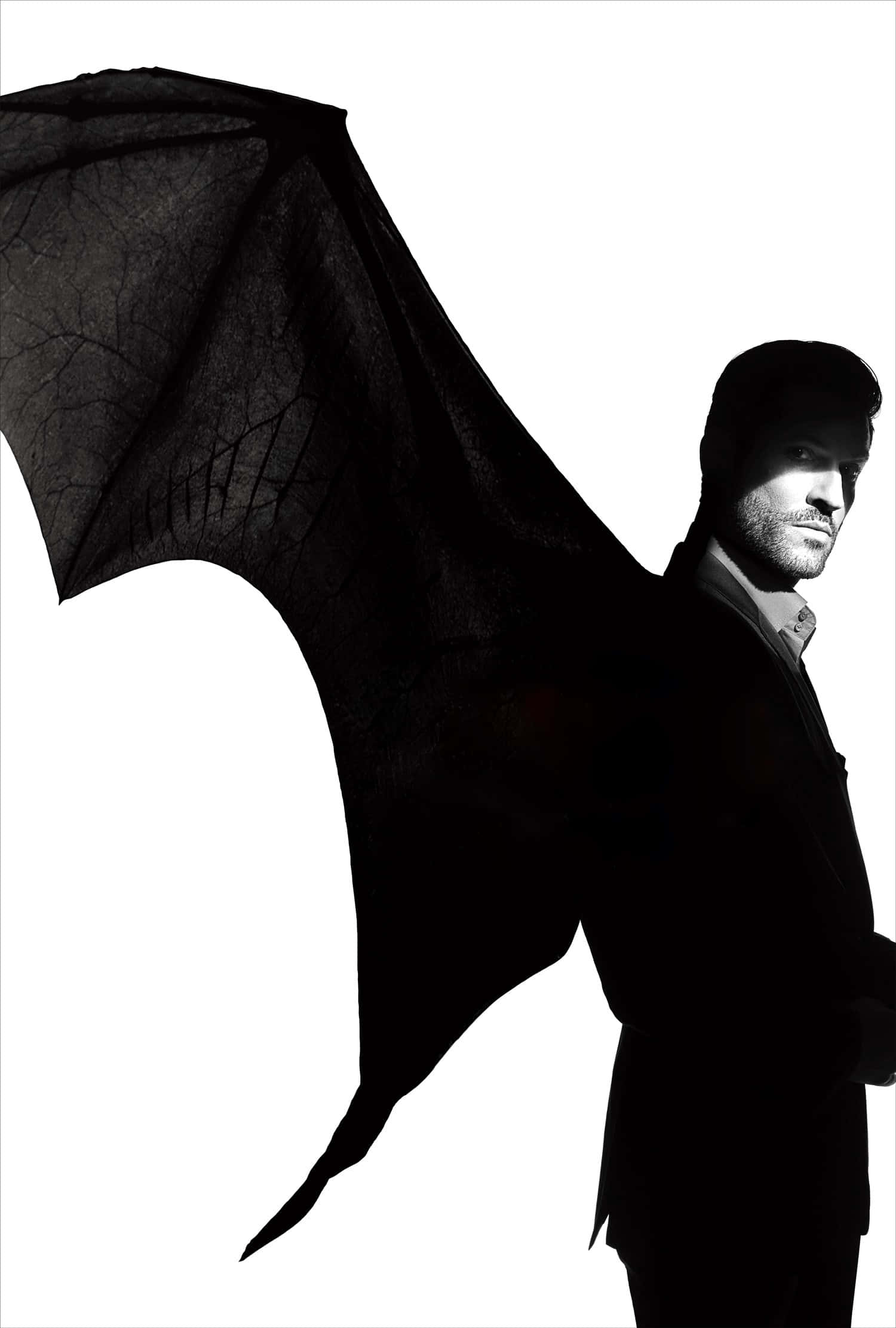 Lucifer, bat wing silhouette, suit, Full HD Phone Wallpaper