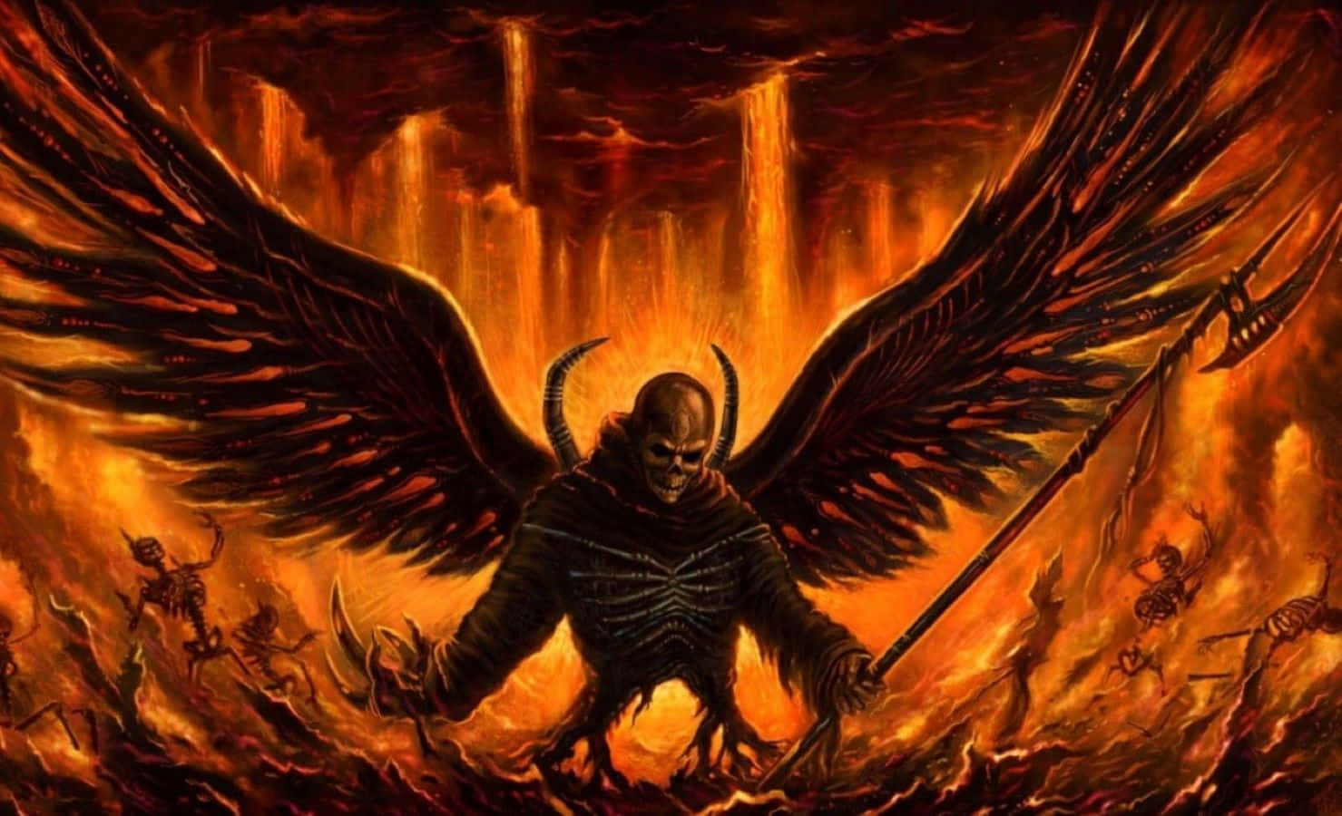 Lucifer, massive black wings, horns, HD Desktop Wallpaper