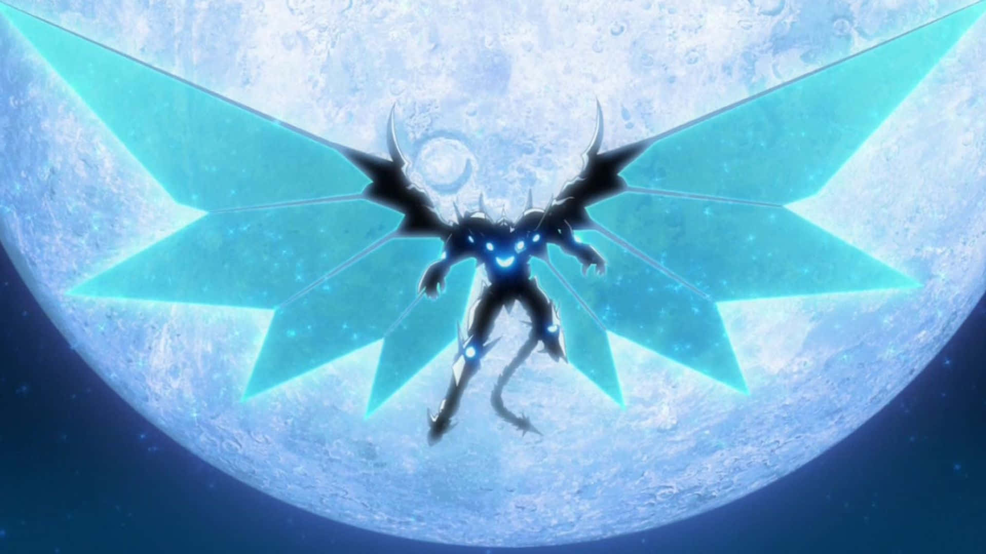 Vali Lucifer, dark-winged anime dragon, glowing blue eyes, Full HD Desktop Wallpaper