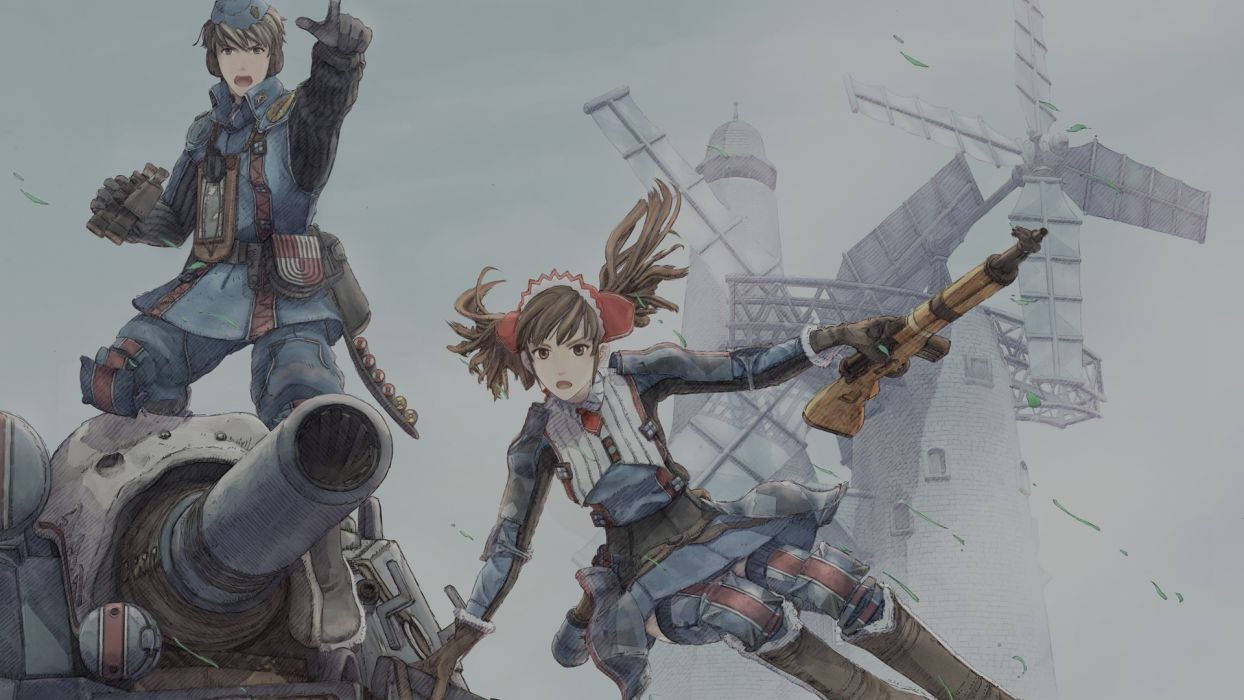 Valkyria Chronicles, anime-style soldiers, blue uniforms, SD Desktop Wallpaper
