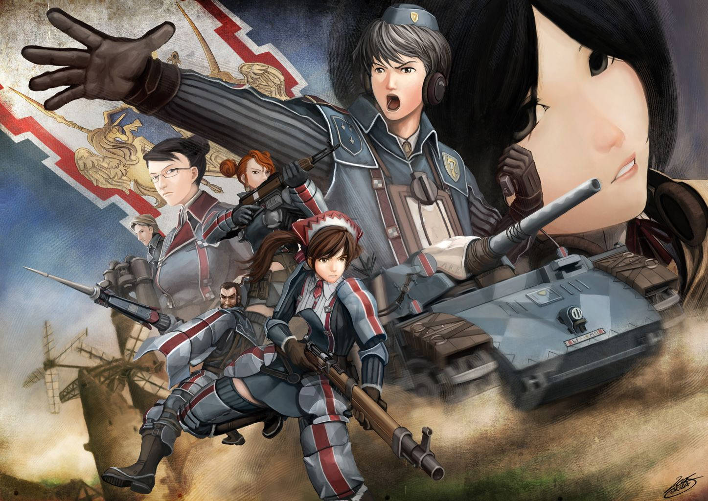 Valkyria Chronicles, gray and red uniforms, tank, HD Desktop Wallpaper